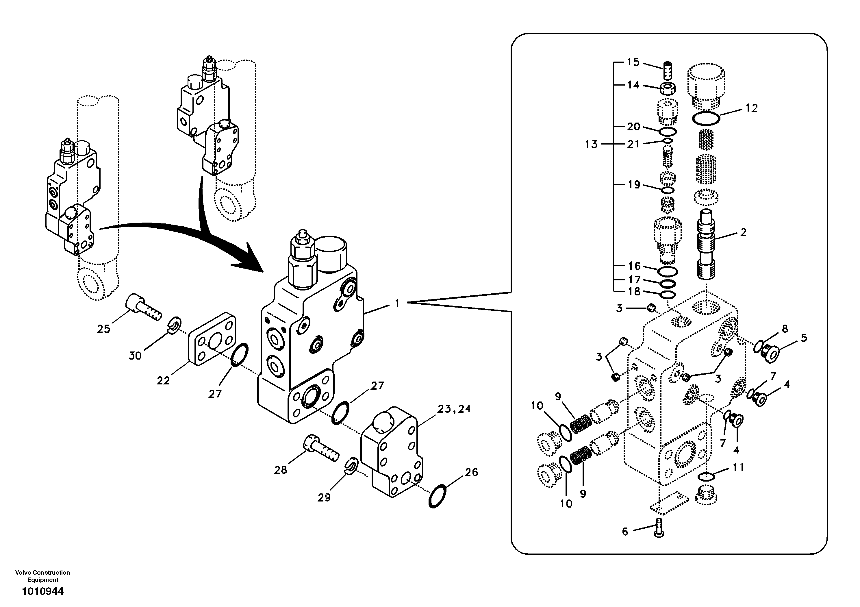Working hydraulic, boom rupture valve mount — volvo parts diagram