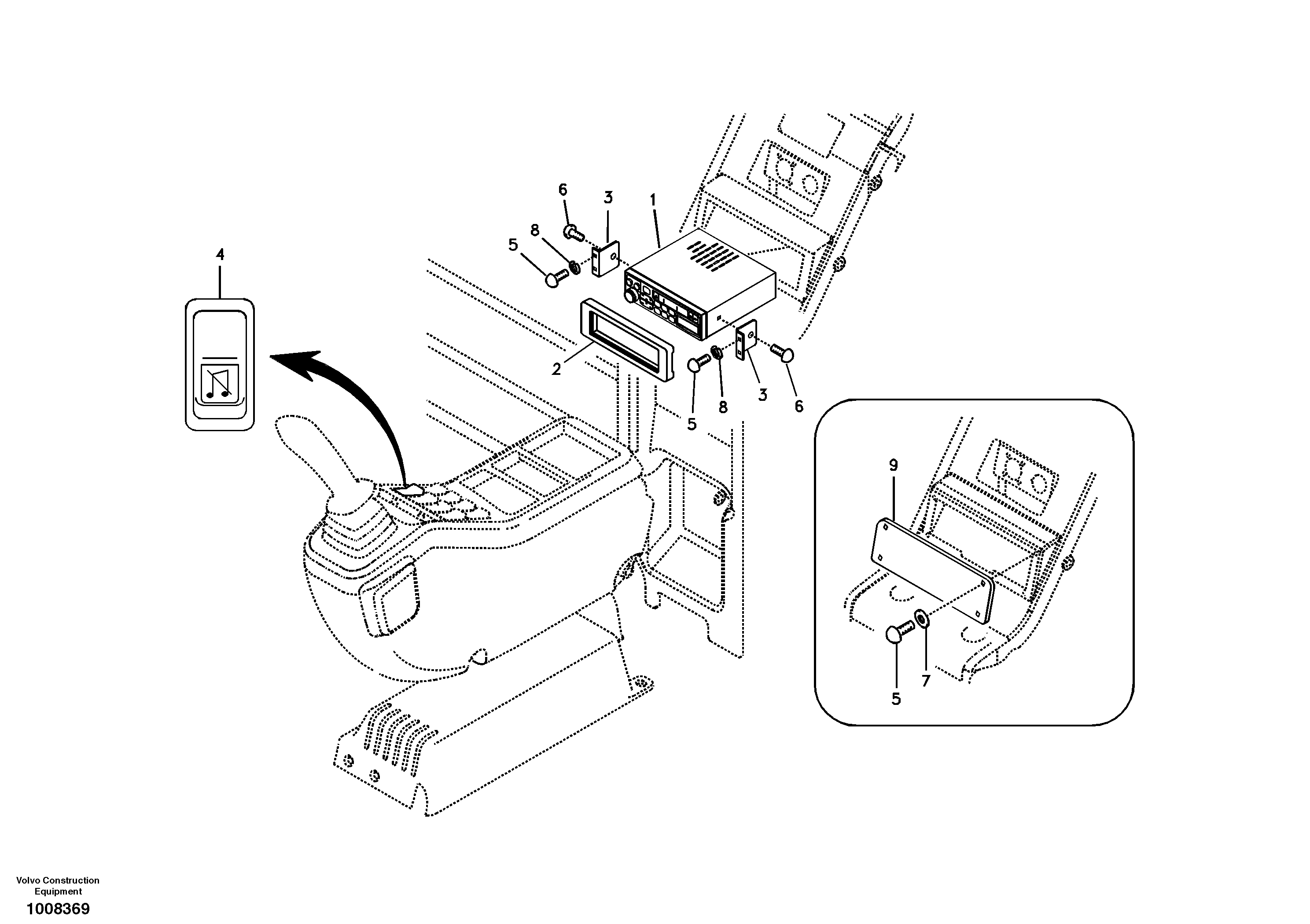 Cassette radio recorder with mounting details — volvo parts diagram