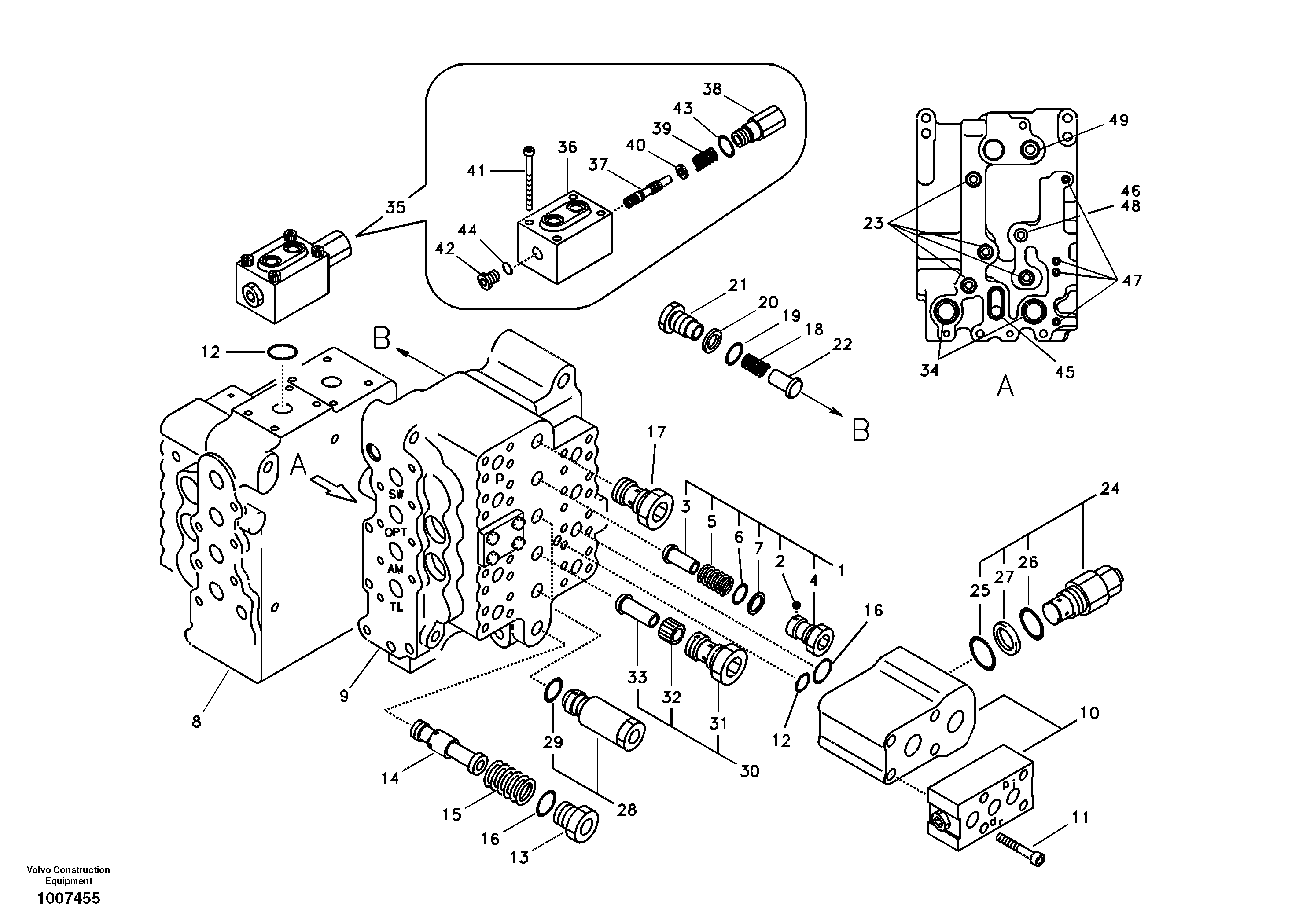 Main control valve, relief valve and dipper arm holding — volvo parts diagram