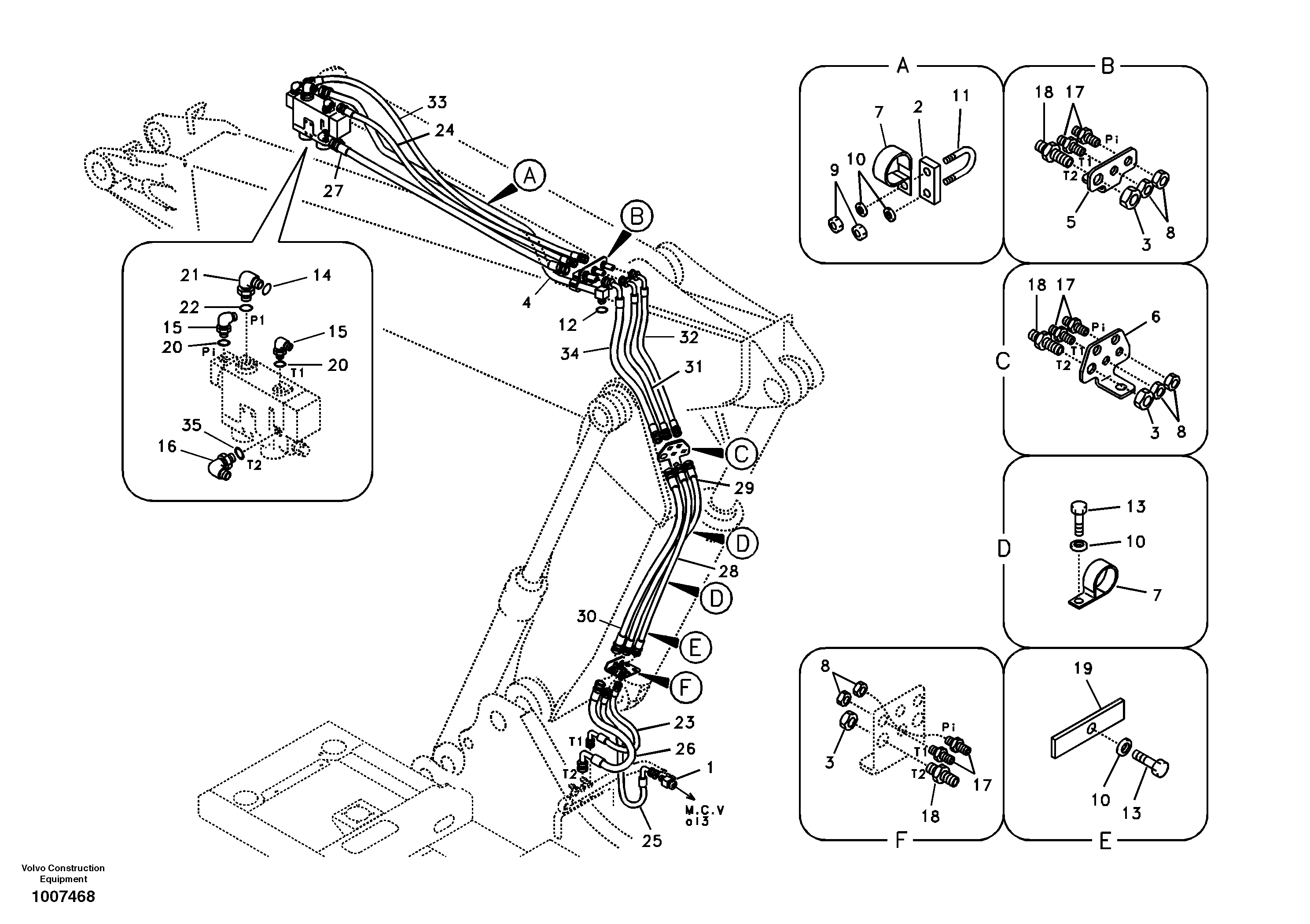 Working hydraulic, dipper arm rupture for adjustable boom — volvo parts diagram