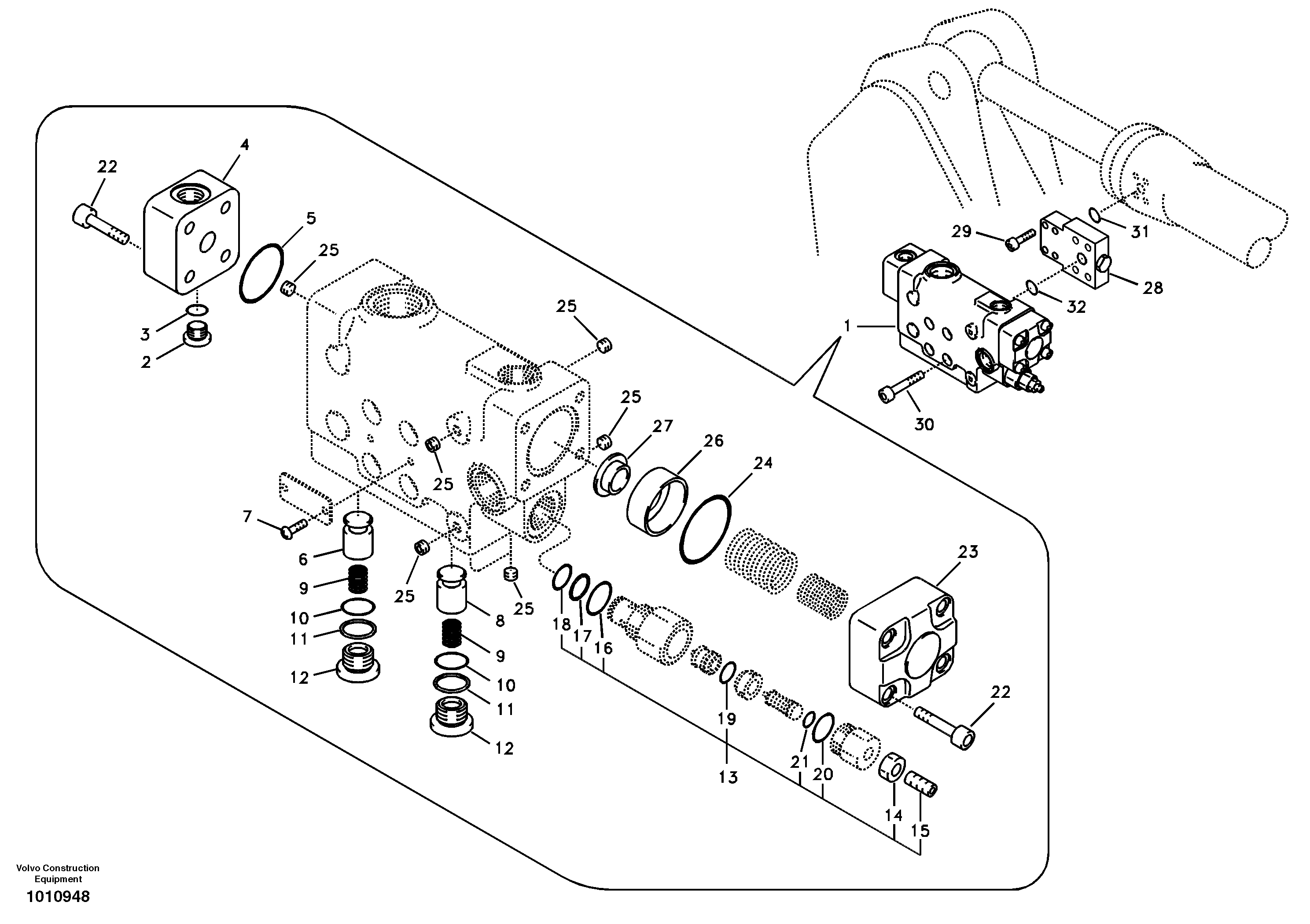 Working hydraulic, dipper arm rupture valve mount. — volvo parts diagram
