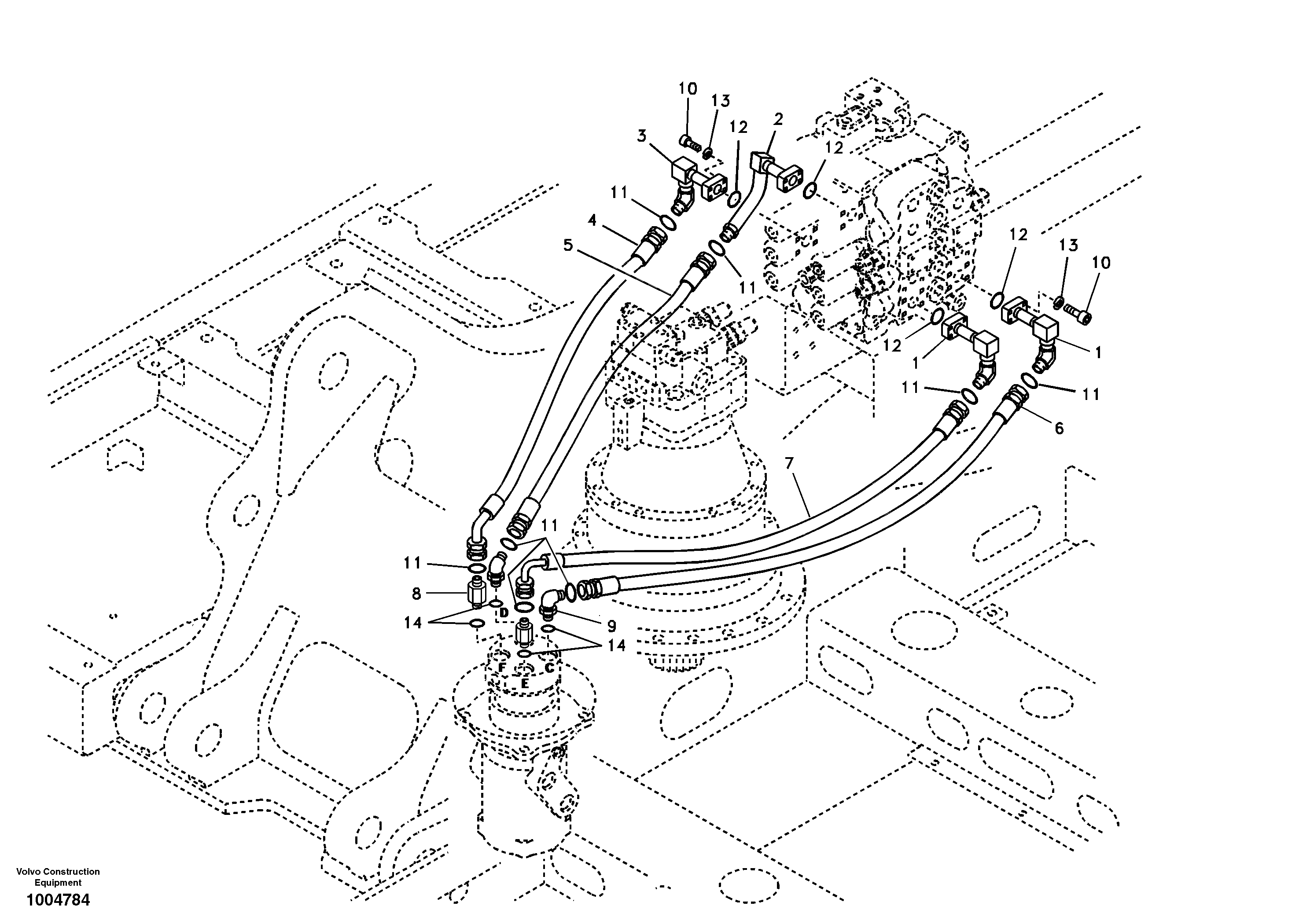 Turning joint line, control valve to turning joint — volvo parts diagram
