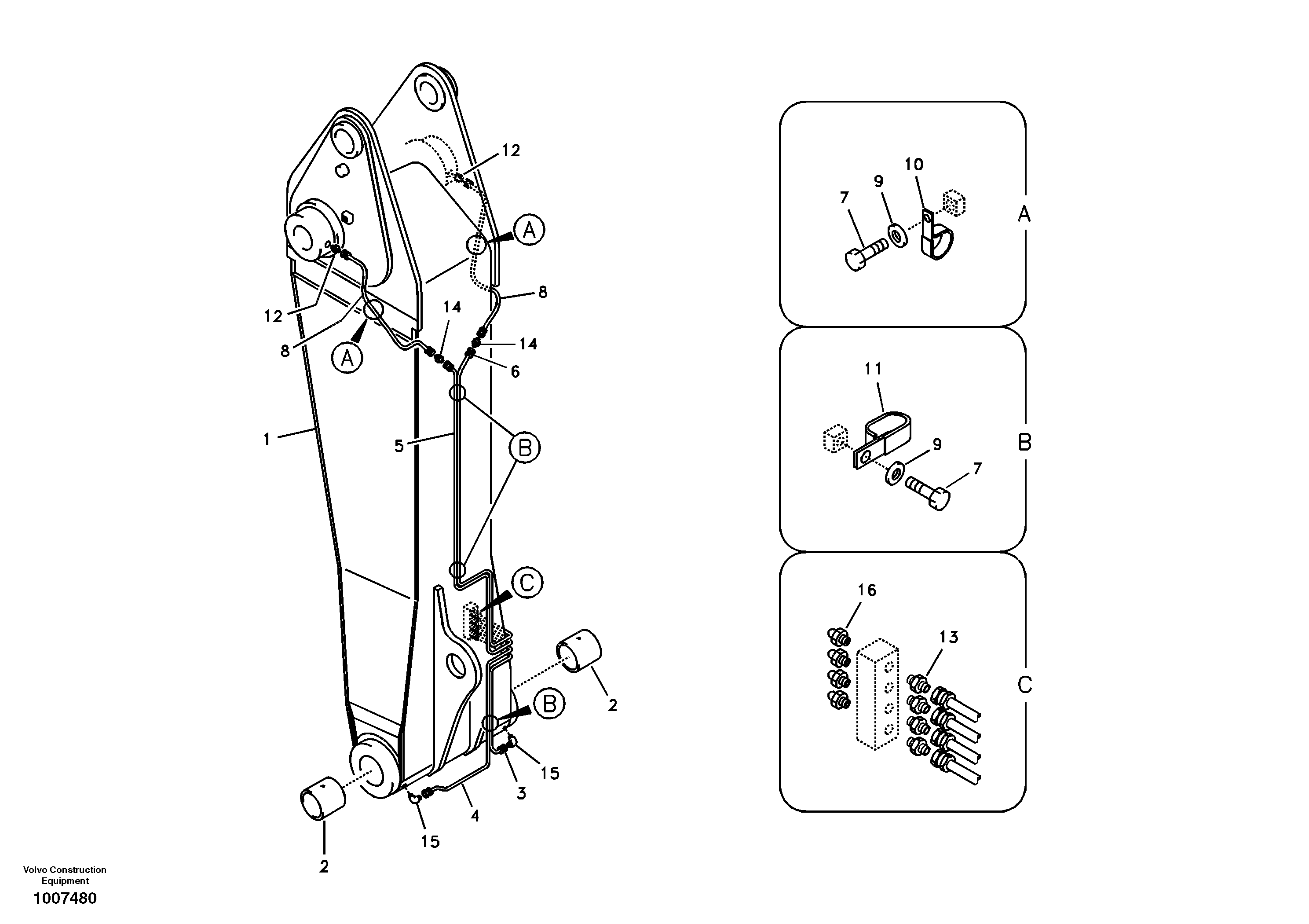 Boom and grease piping, adjustable 1st — volvo parts diagram