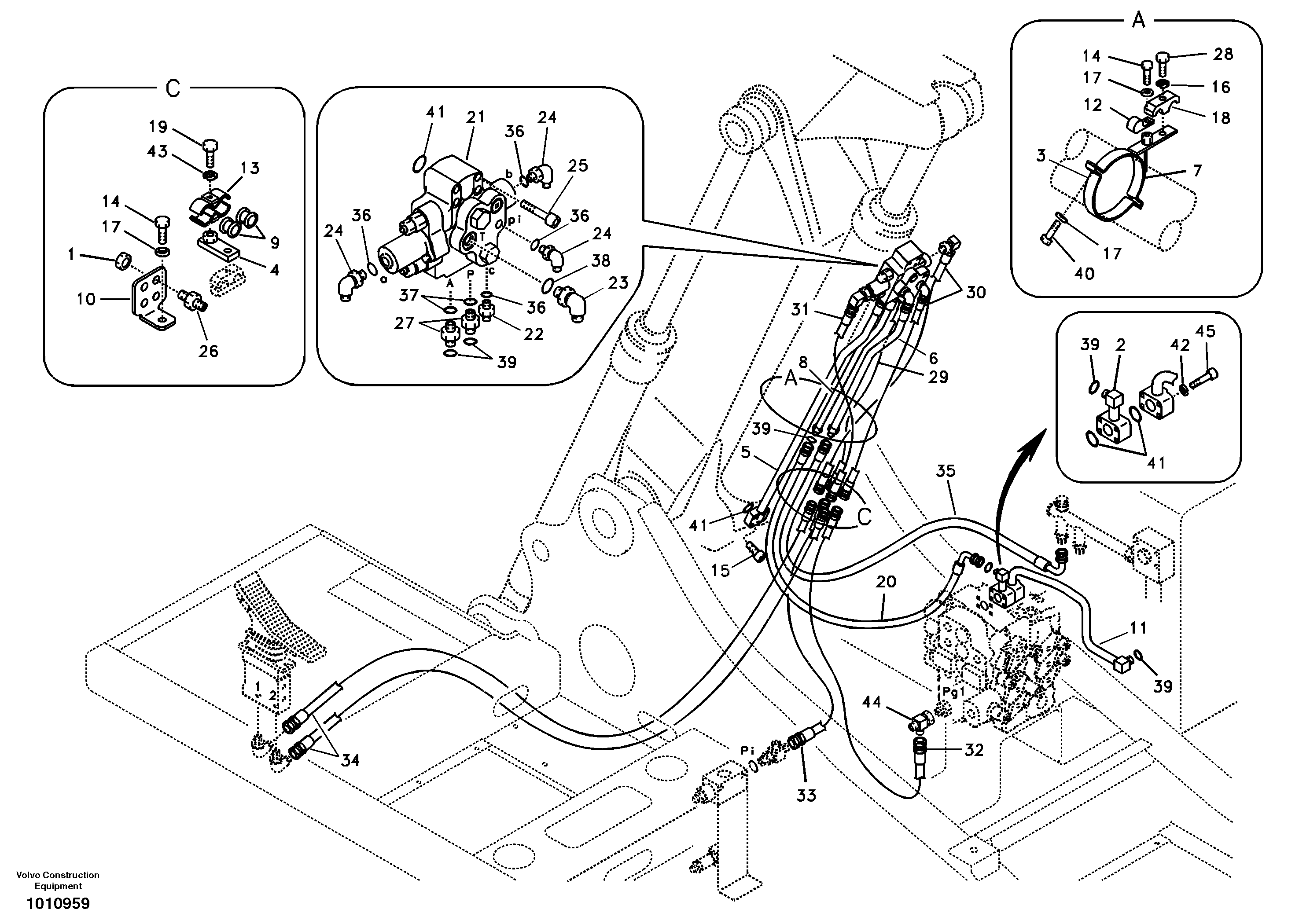 Working hydraulic, 2nd boom cylinder on adjustable boom — volvo parts diagram