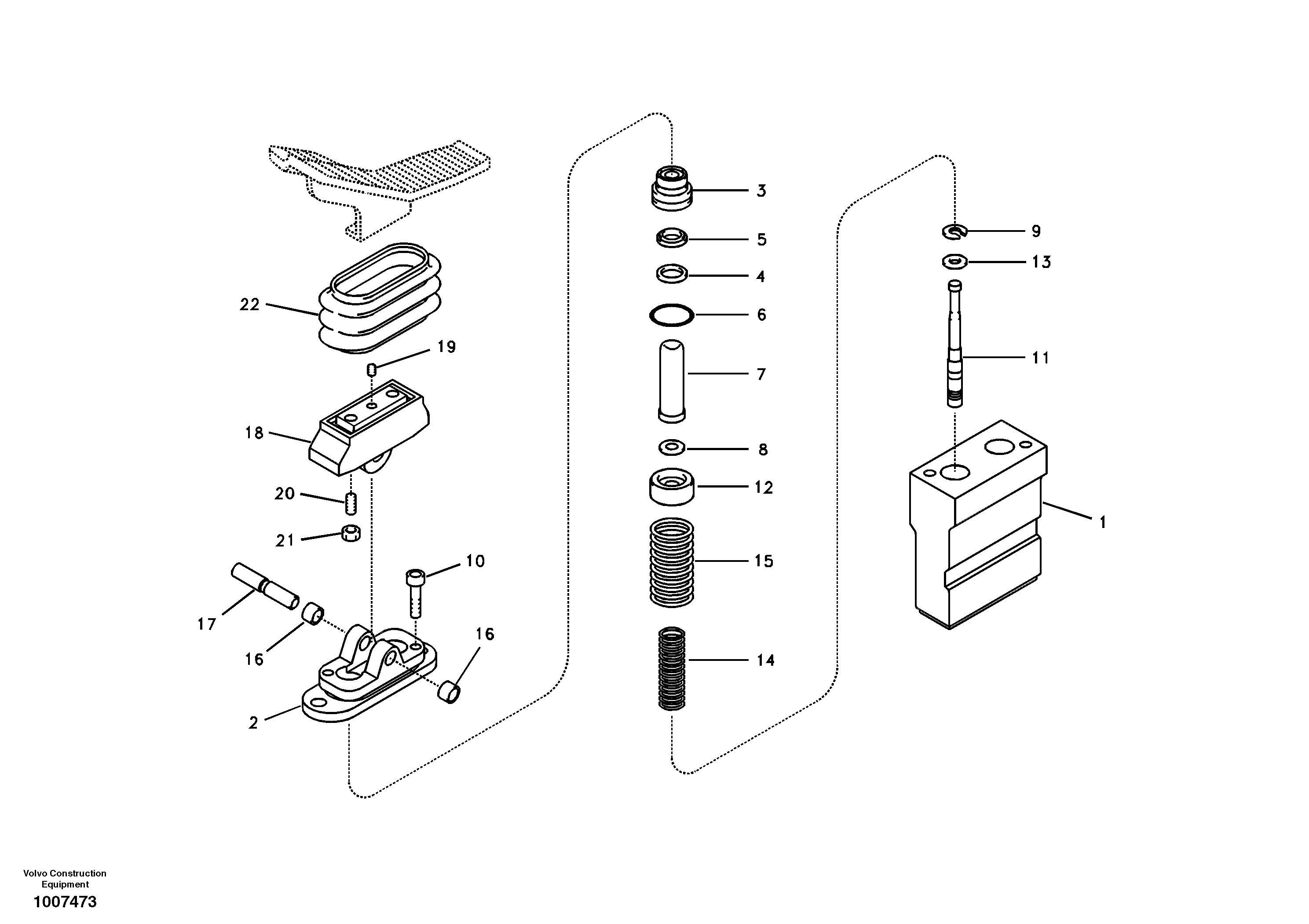 Working hydraulic, remote control valve pedal for adjustable boom — volvo parts diagram
