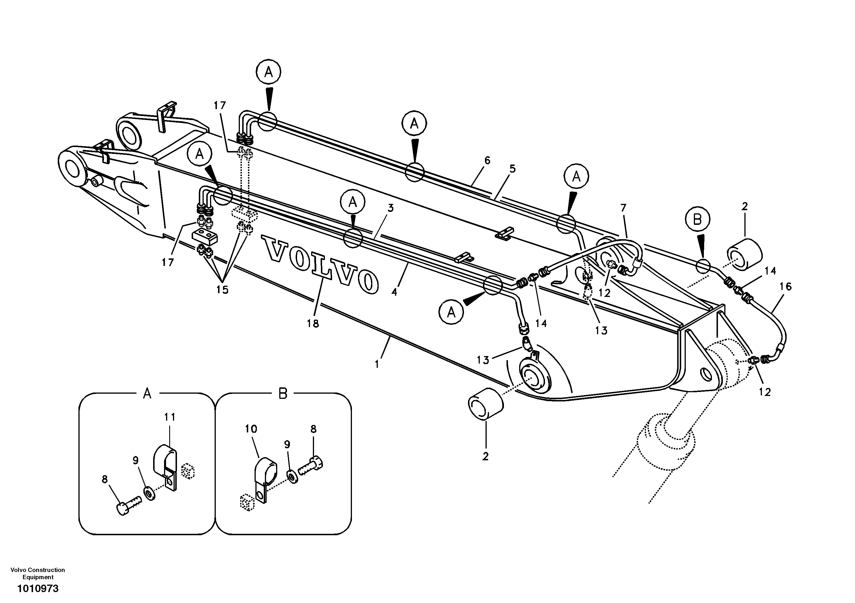 Boom and grease piping, adjustable 2nd — volvo parts diagram