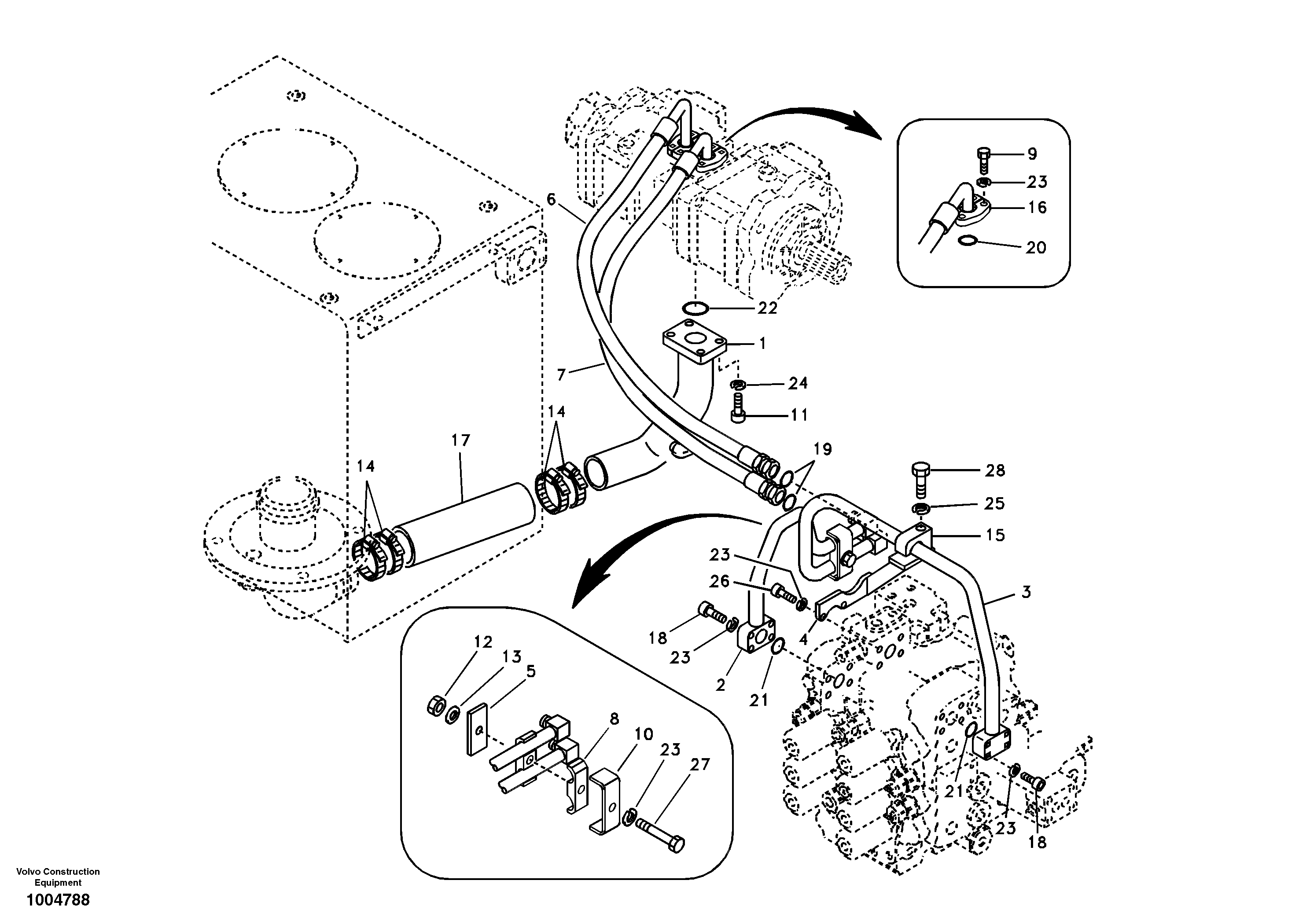 Hydraulic system, hydraulic tank to hydraulic pump — volvo parts diagram