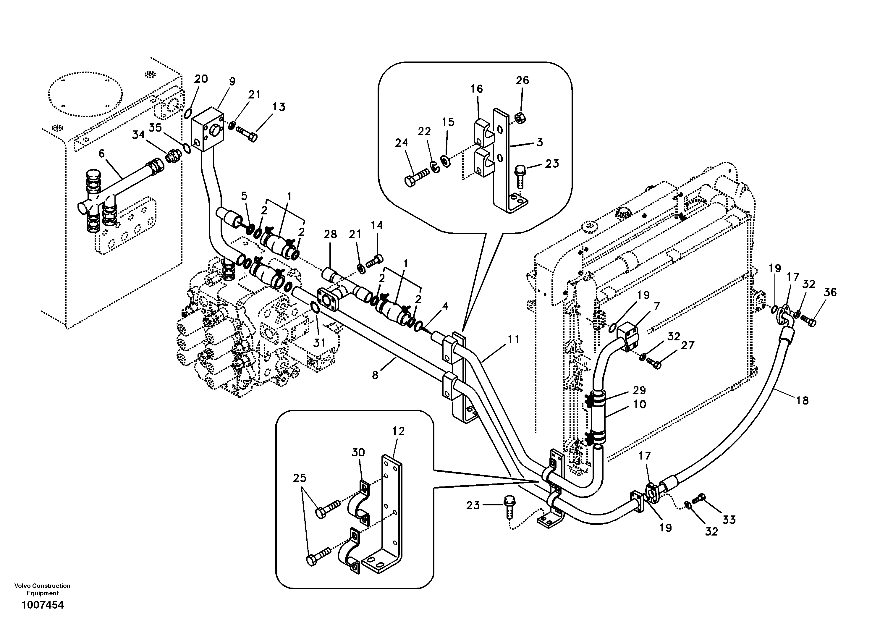 Hydraulic system, hydraulic tank to hydraulic oil cooler — volvo parts diagram