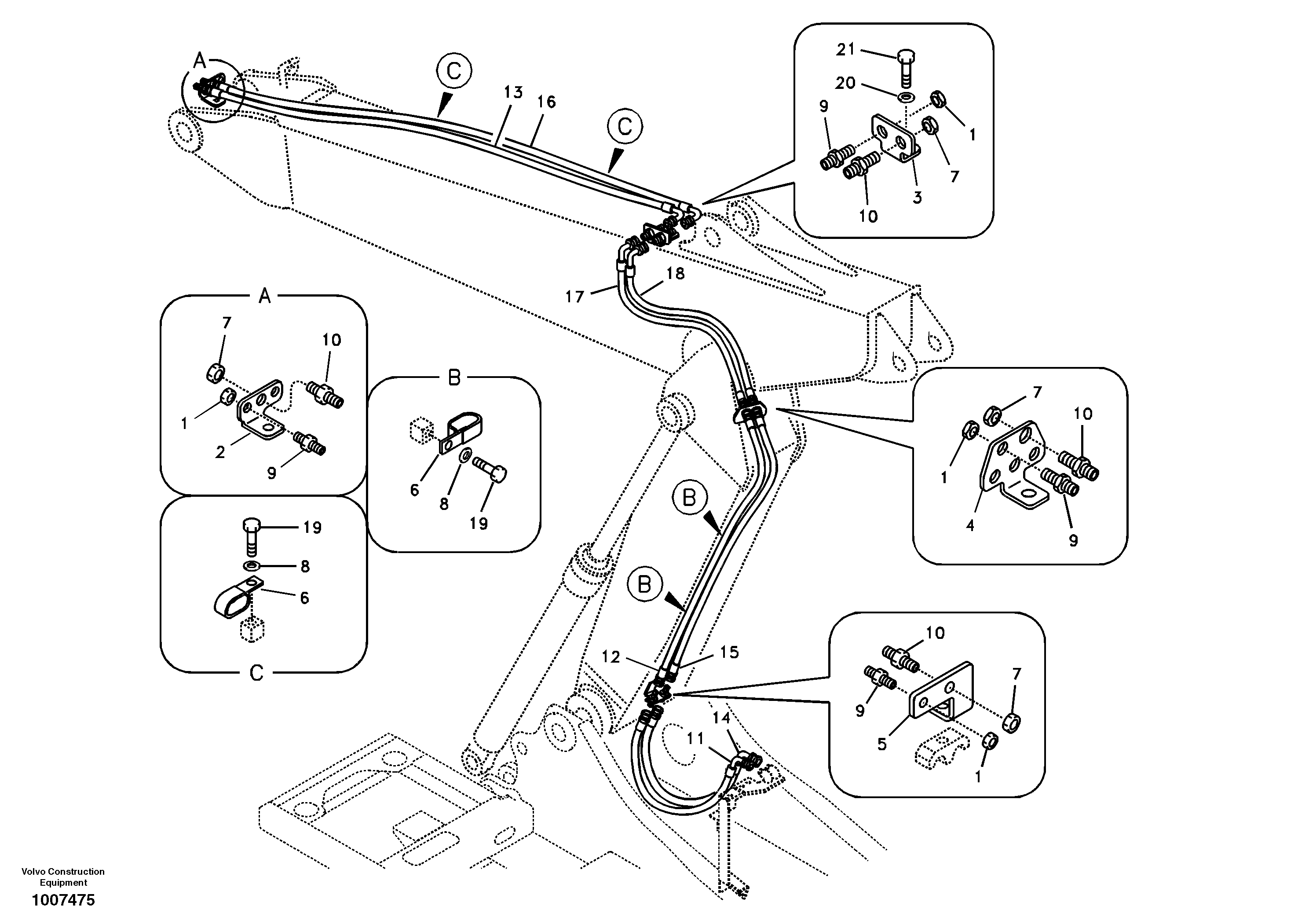 Working hydraulic, quickfit on adjustable boom — volvo parts diagram
