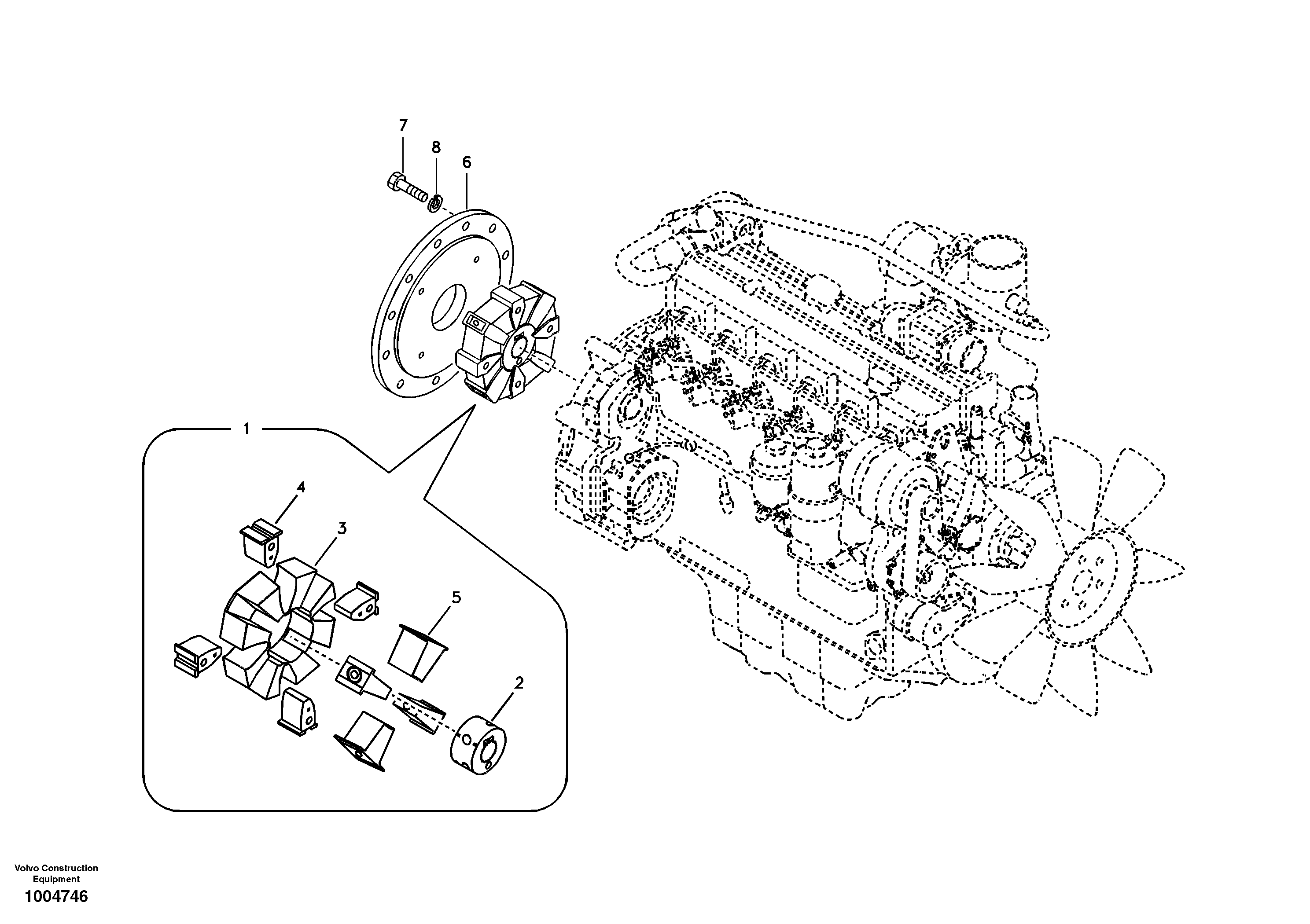 Pump gearbox with assembling parts — volvo parts diagram