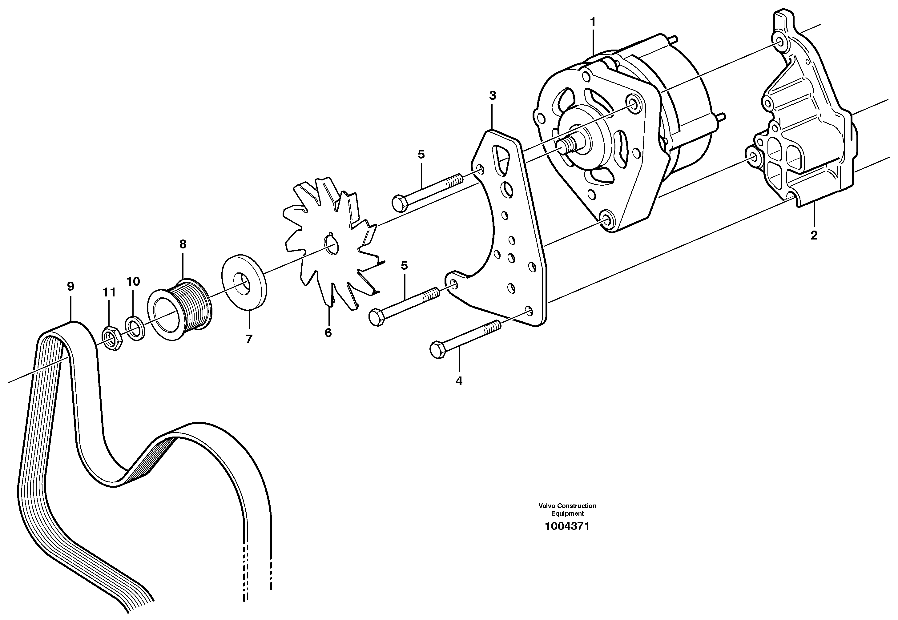 Alternator with assembling details  ENG S/N -992024 — volvo parts diagram
