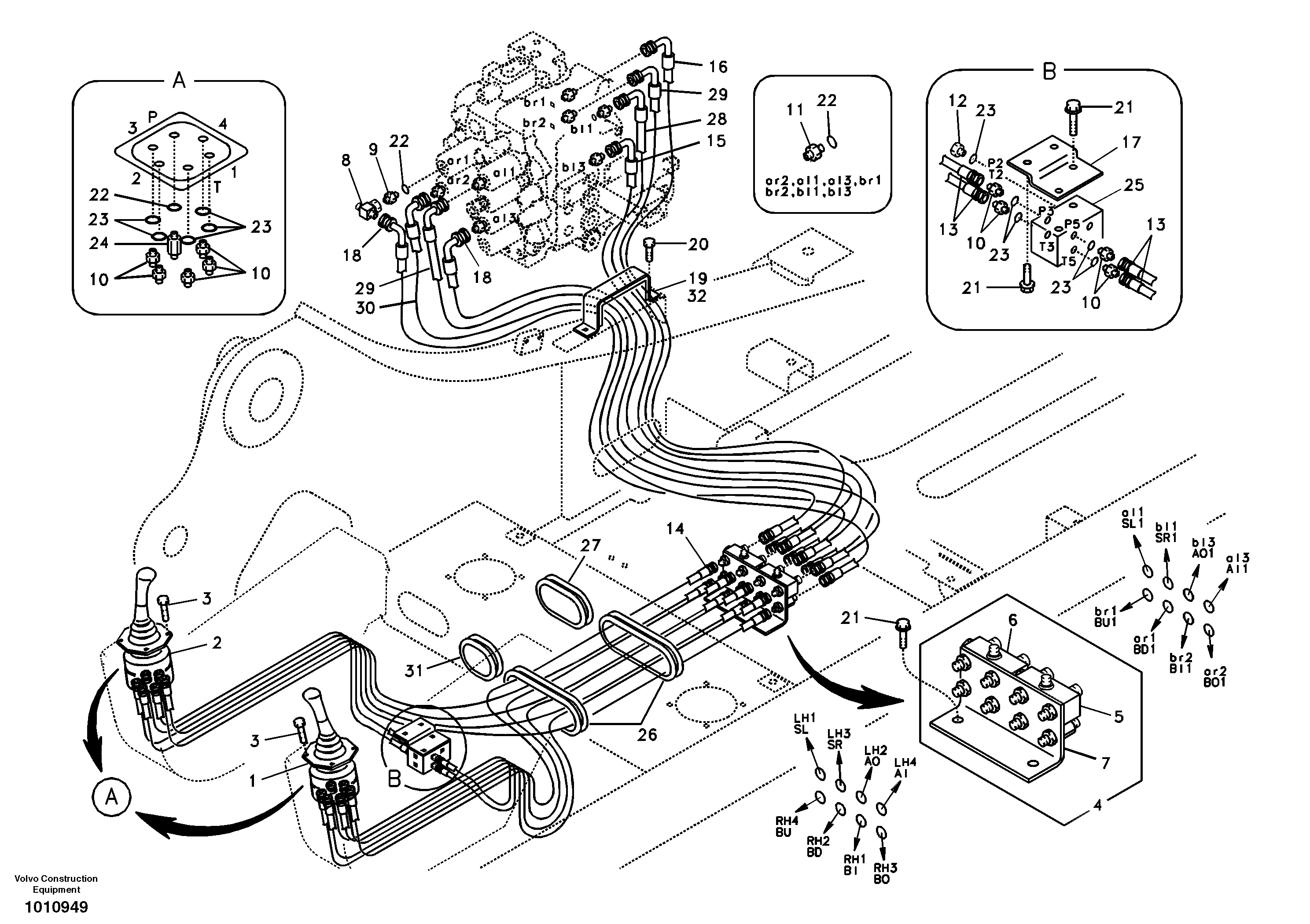 Servo system, control valve to remote control valve — volvo parts diagram