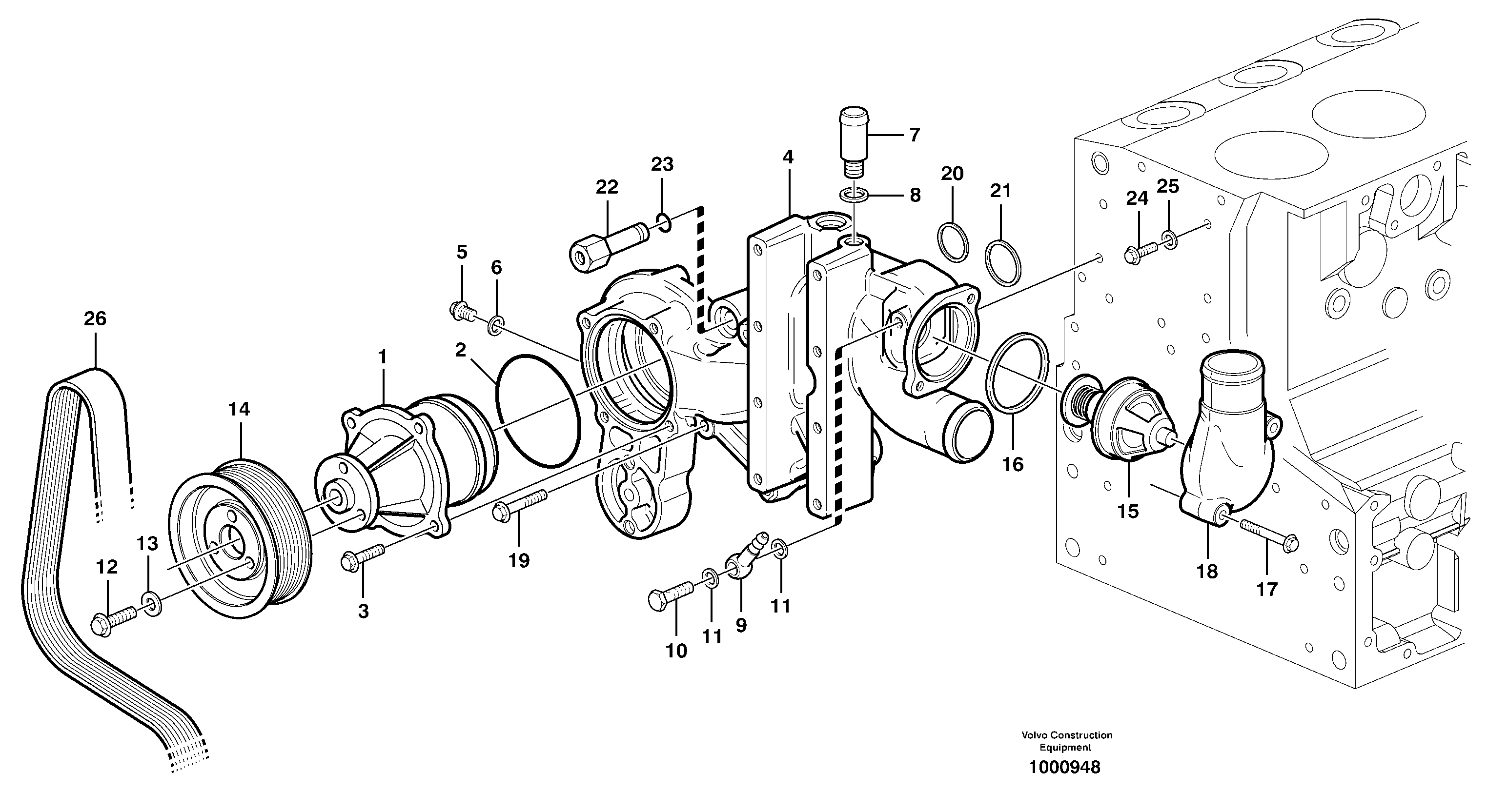Water pump and thermostat housing — volvo parts diagram