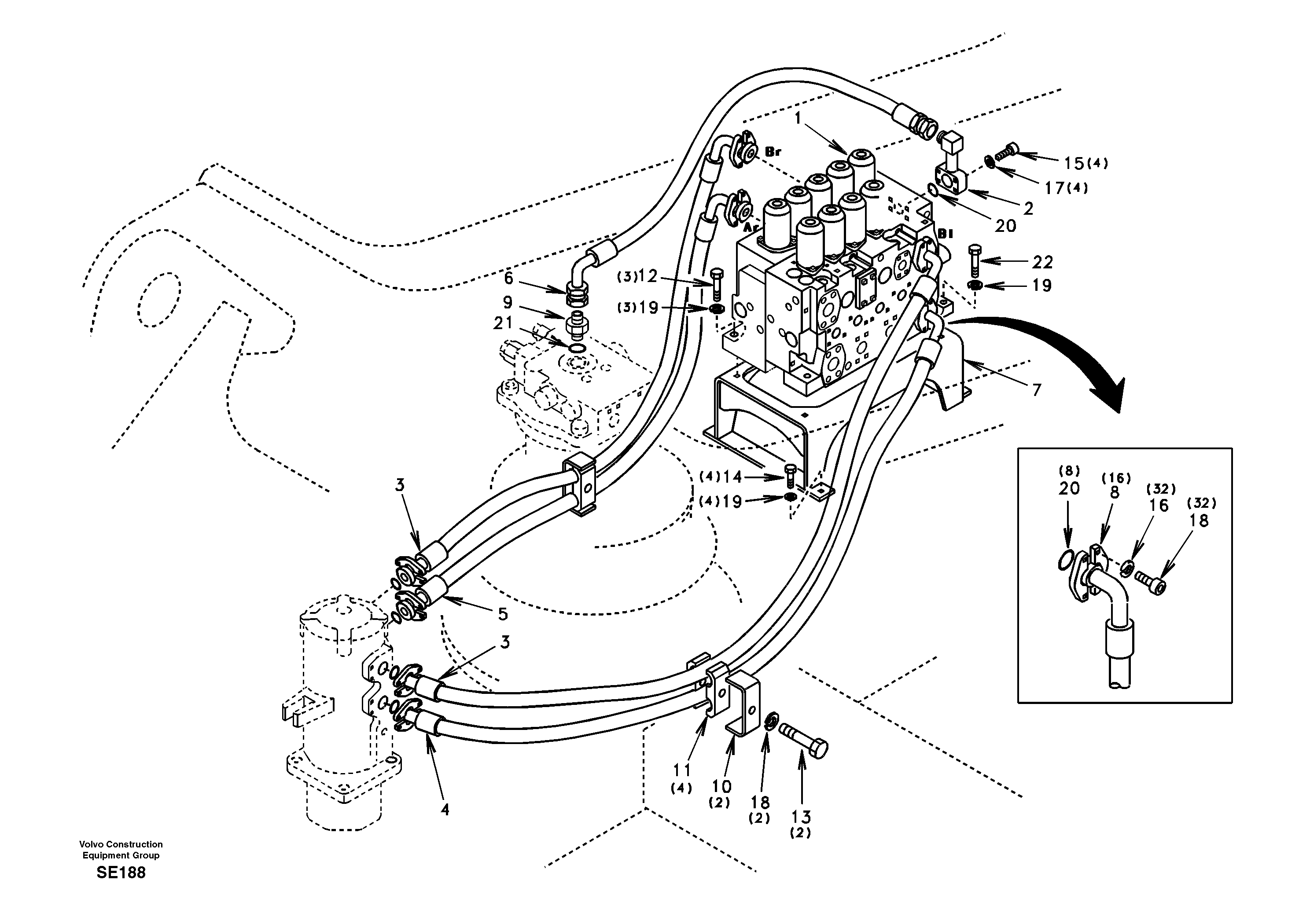 Turning joint line, control valve to turning joint — volvo parts diagram