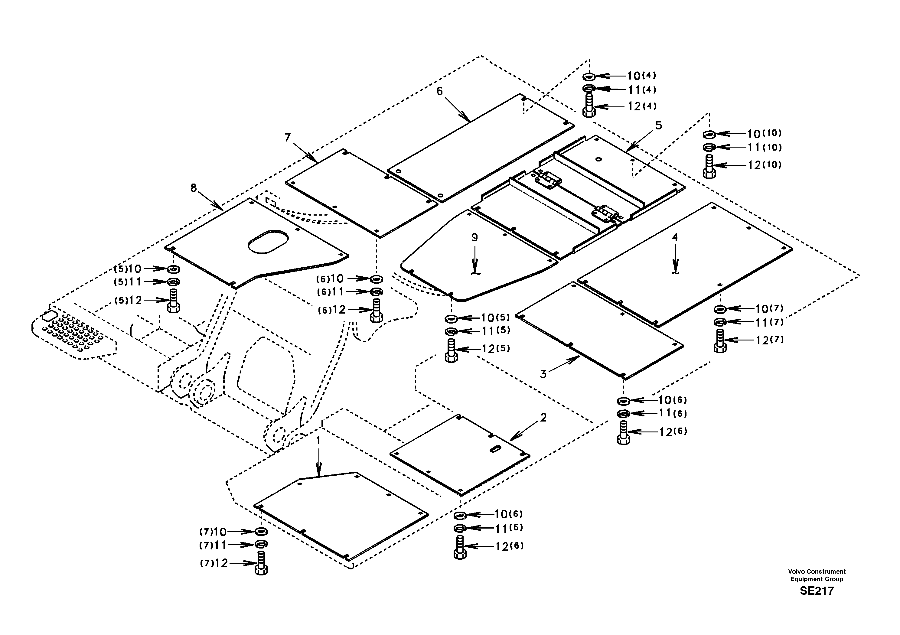 Hatches under engine, hydr.pumps, cooler, m.valve and fuel tank. — volvo parts diagram