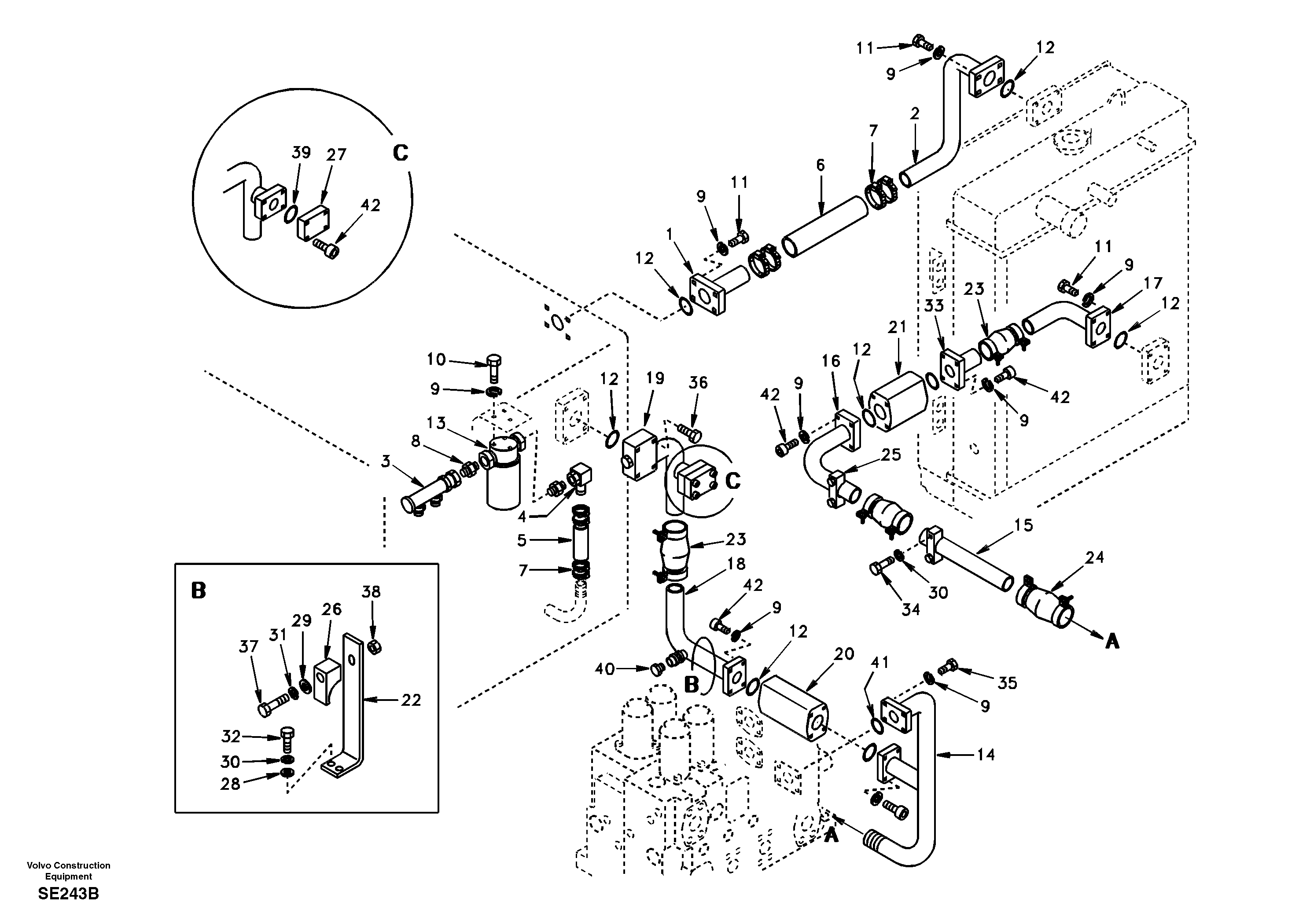 Hydraulic system, hydraulic tank to hydraulic oil cooler — volvo parts diagram