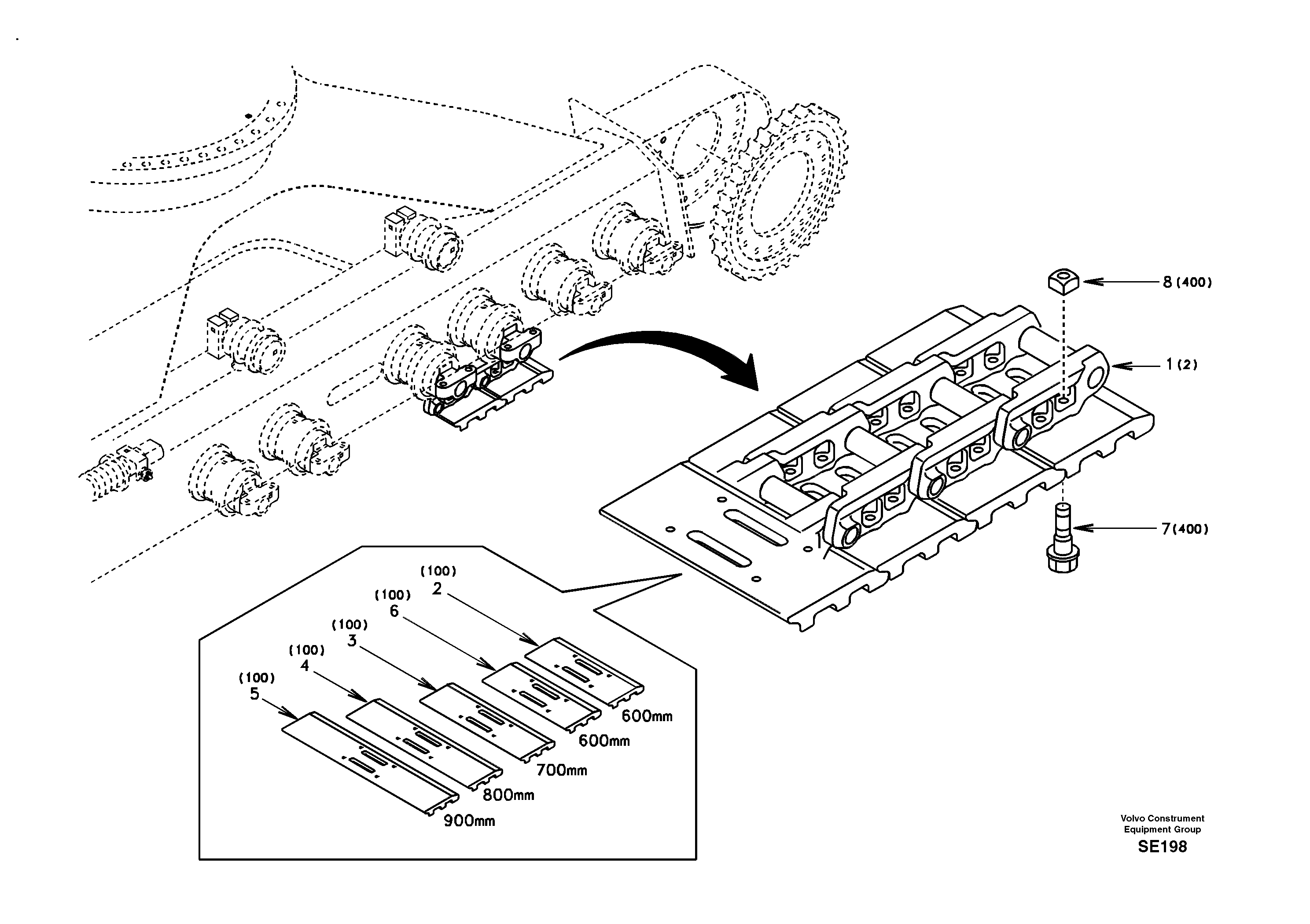 Undercarriage, track with shoes — volvo parts diagram
