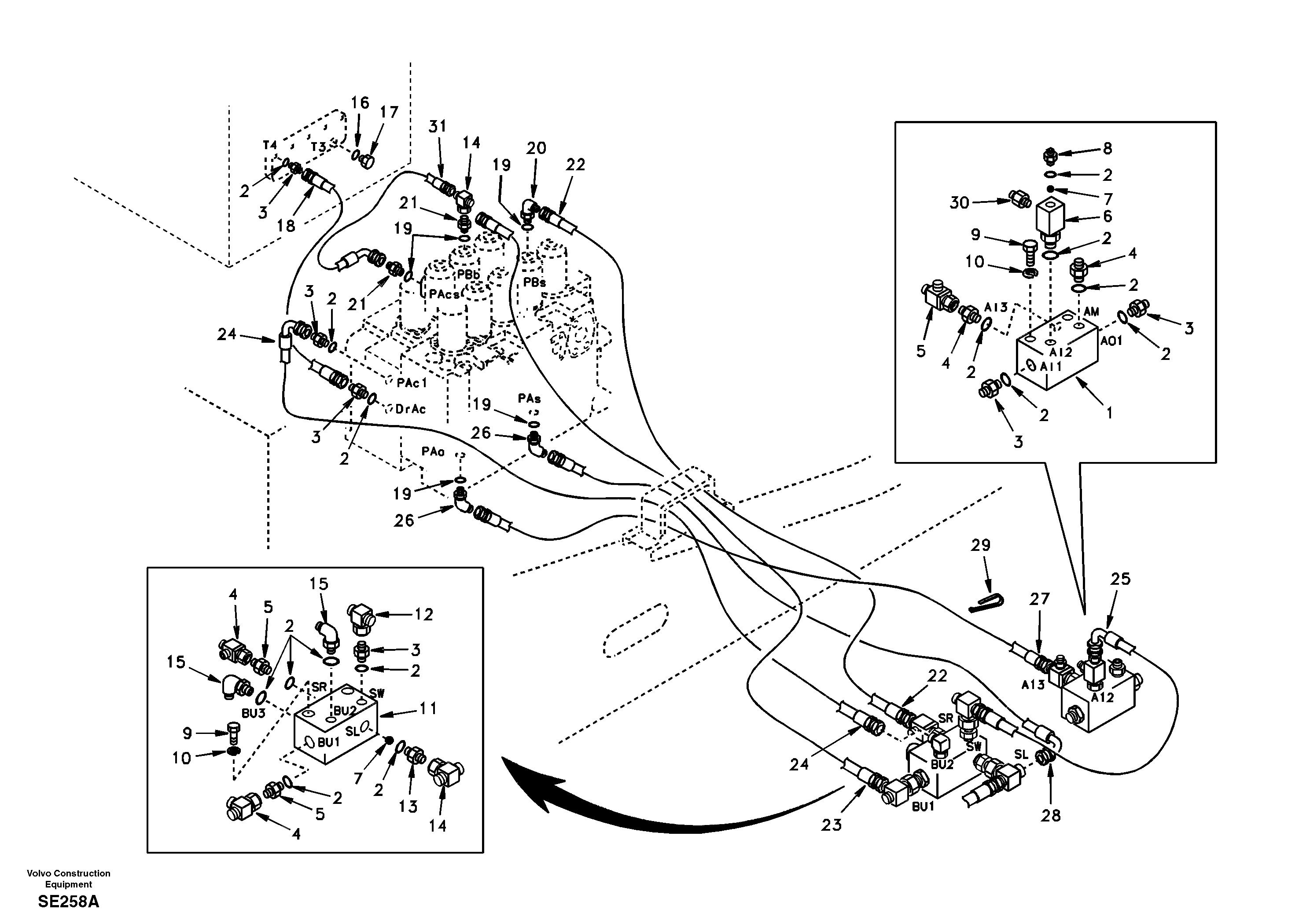 Servo hydraulics, return line tank — volvo parts diagram