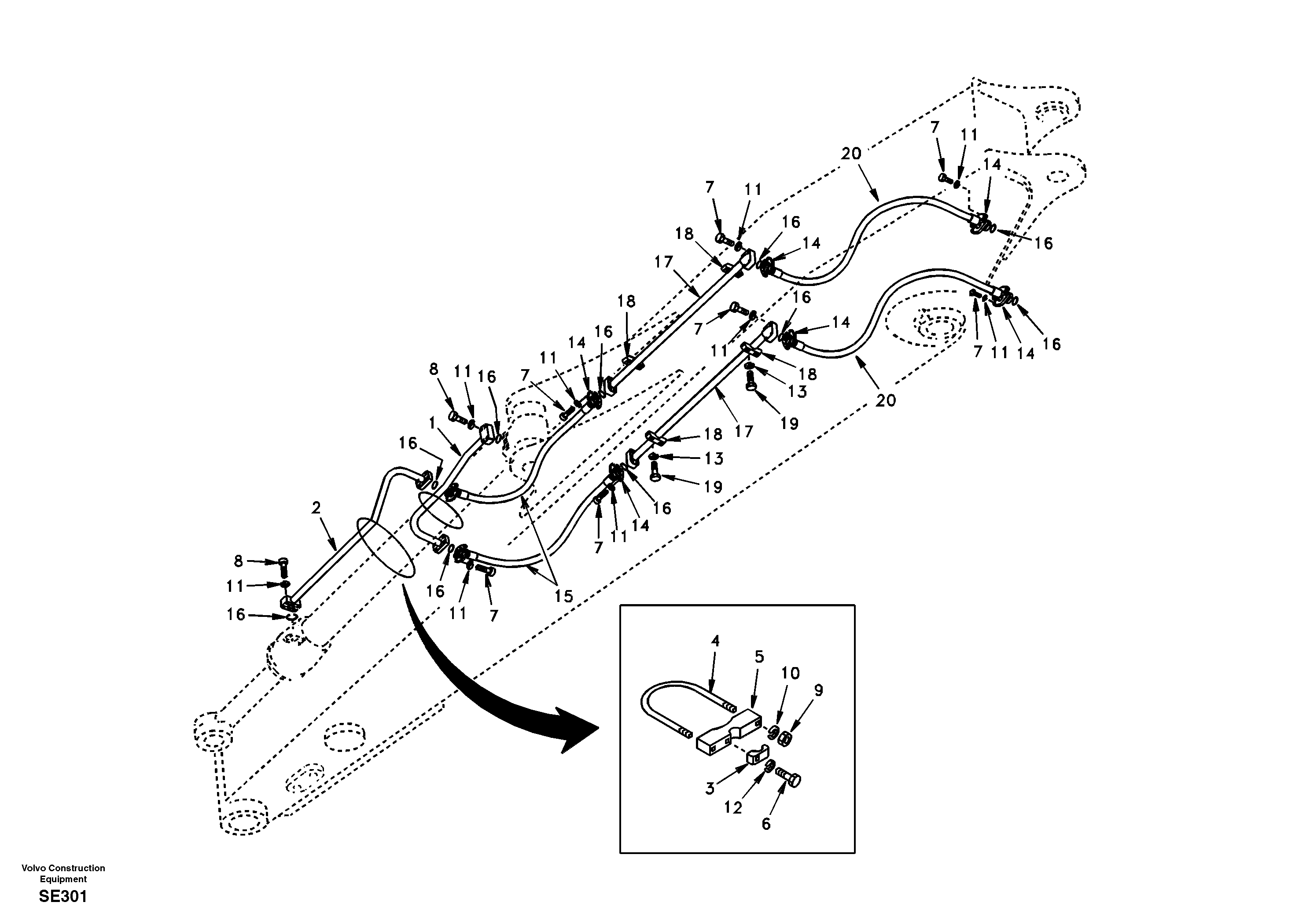 Working hydraulic, long dipper arm — volvo parts diagram