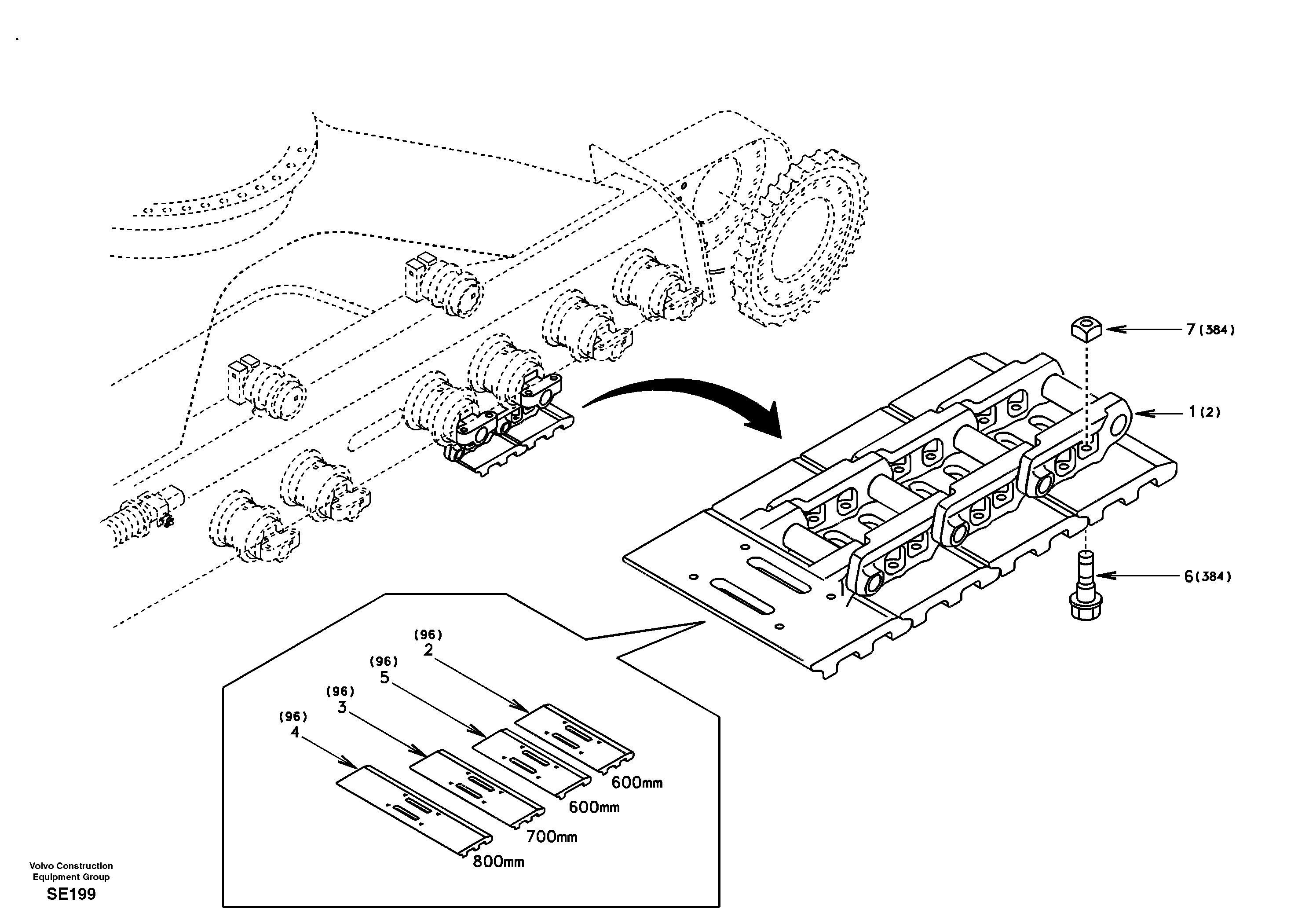 Undercarriage, track with shoes — volvo parts diagram