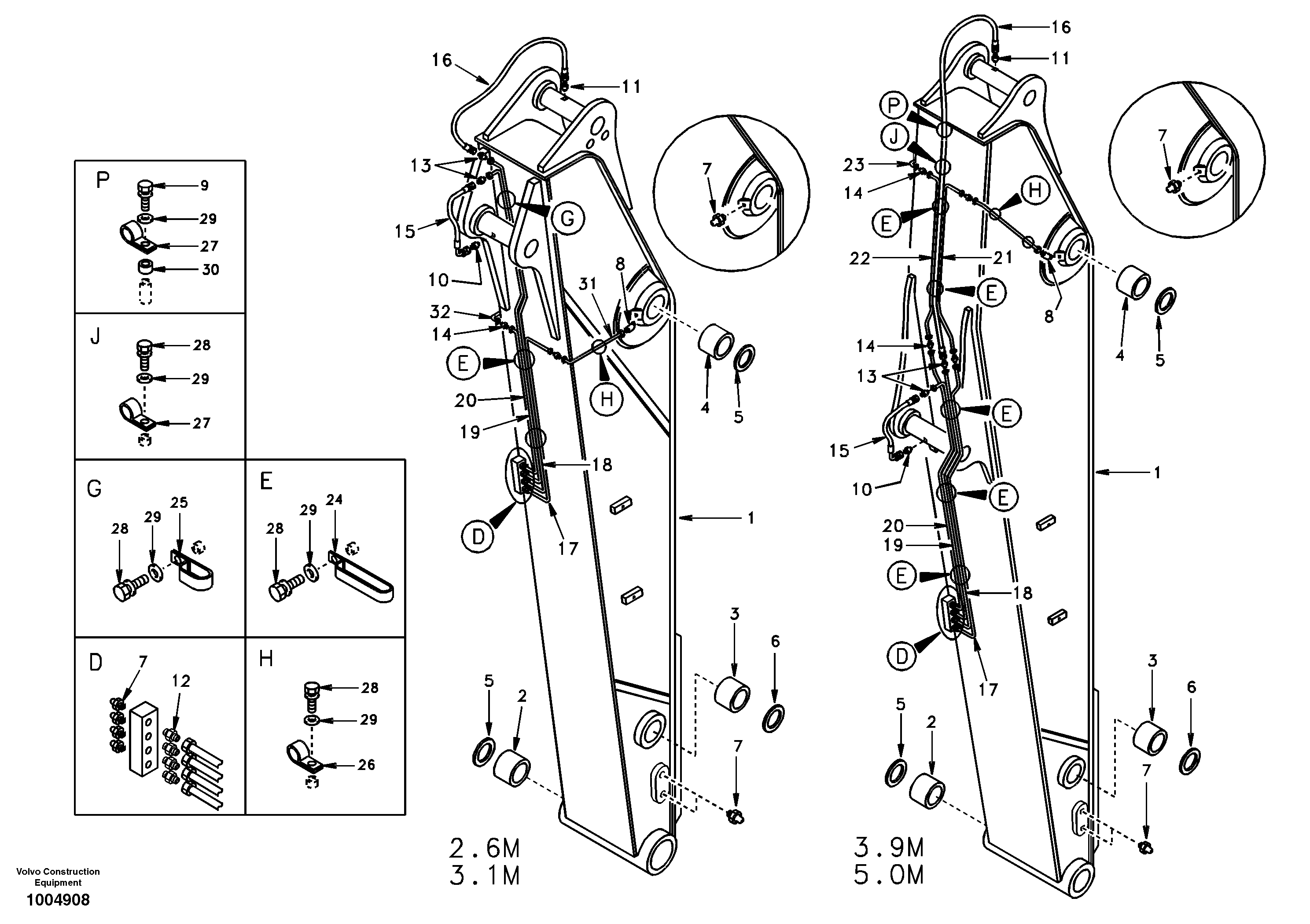 Dipper arm and grease piping with piping seat — volvo parts diagram