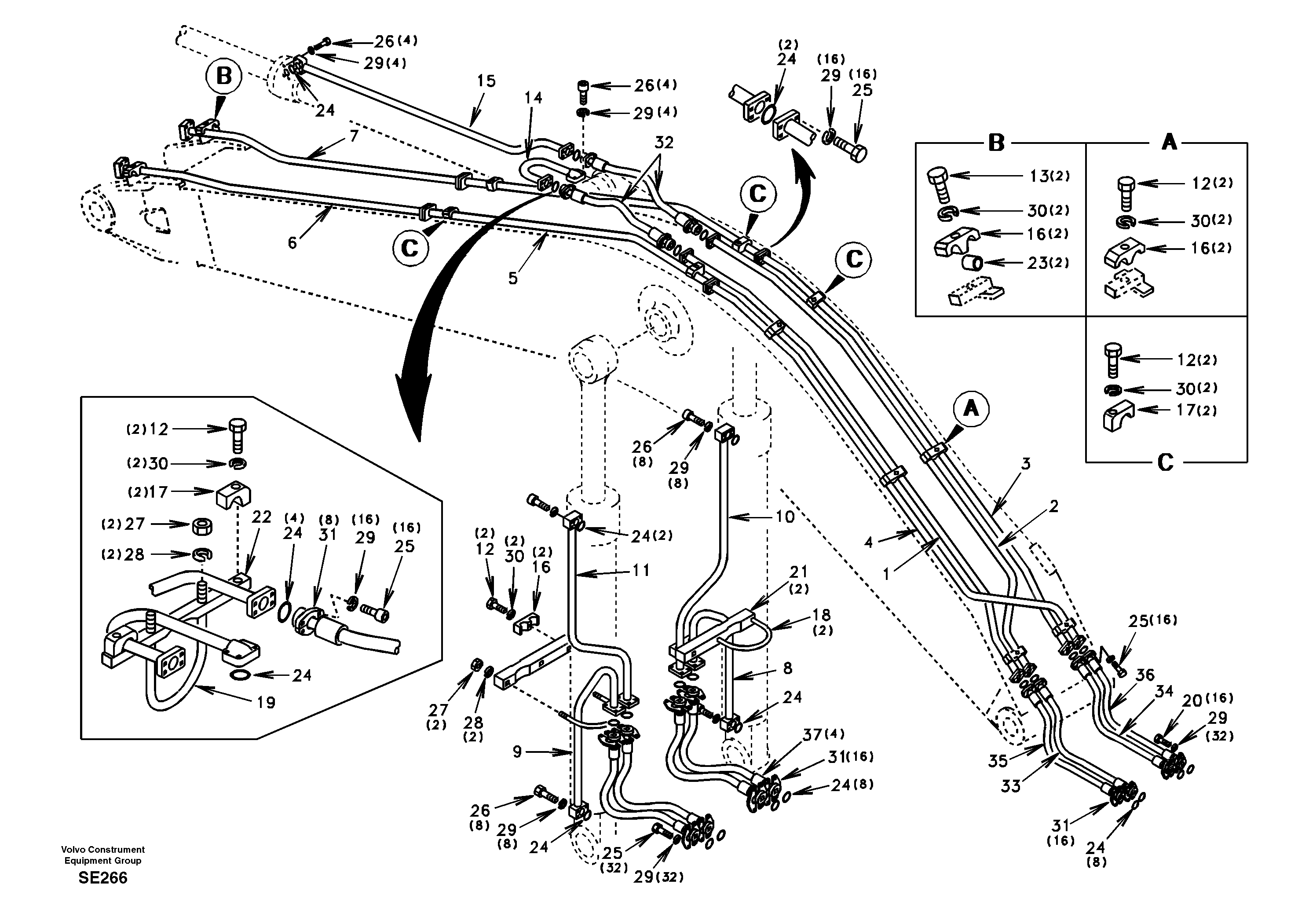 Working hydraulic, boom — volvo parts diagram