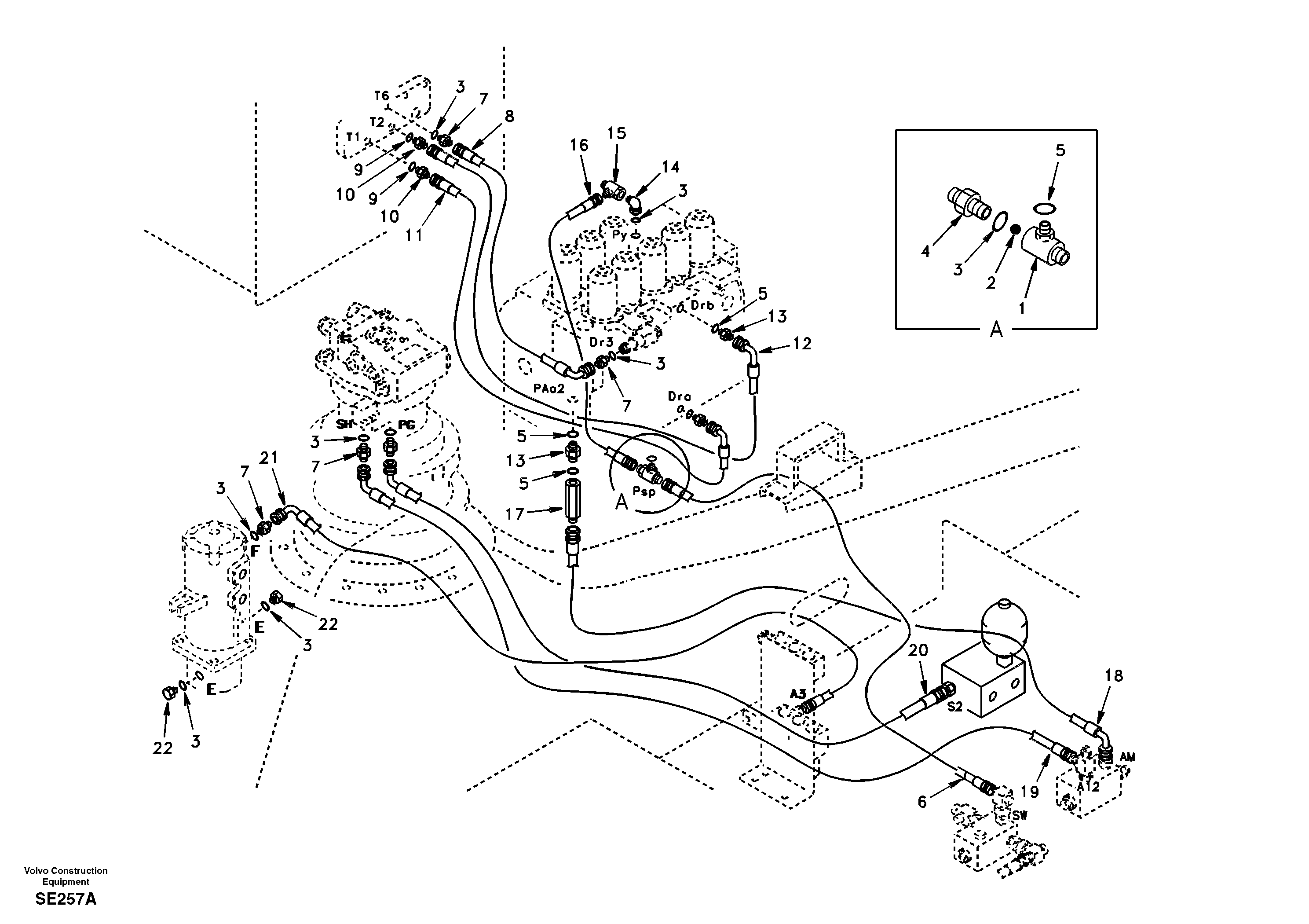 Servo hydraulics, return line tank — volvo parts diagram