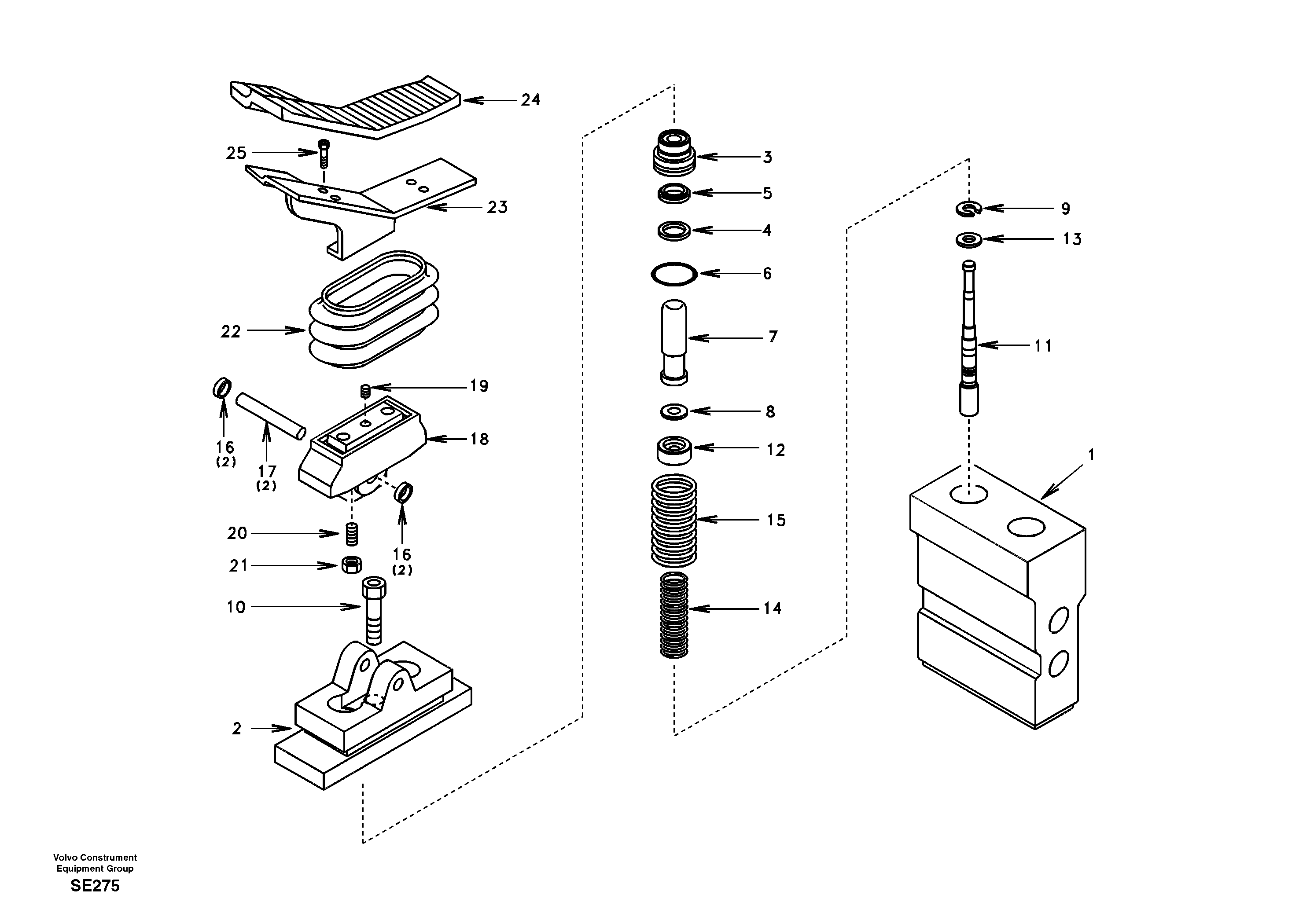 Working hydraulic, remote control valve pedal for hammer and shear — volvo parts diagram