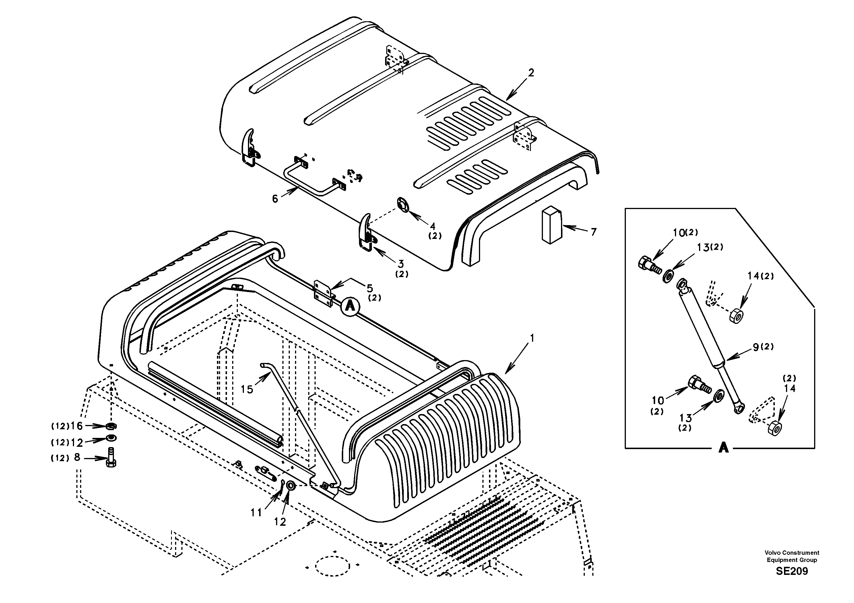 Cowl frame, cover and hood — volvo parts diagram