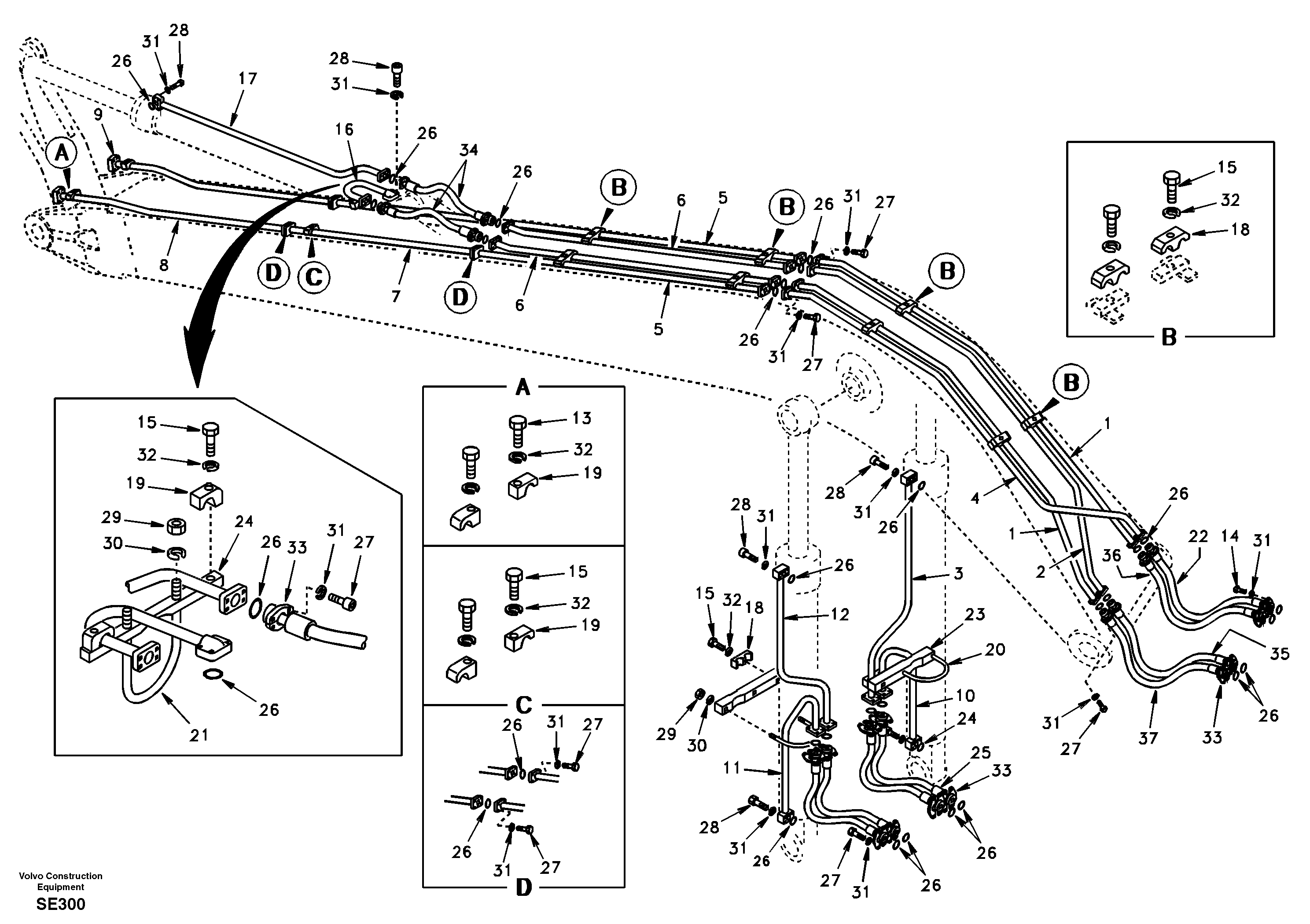 Working hydraulic, long boom — volvo parts diagram