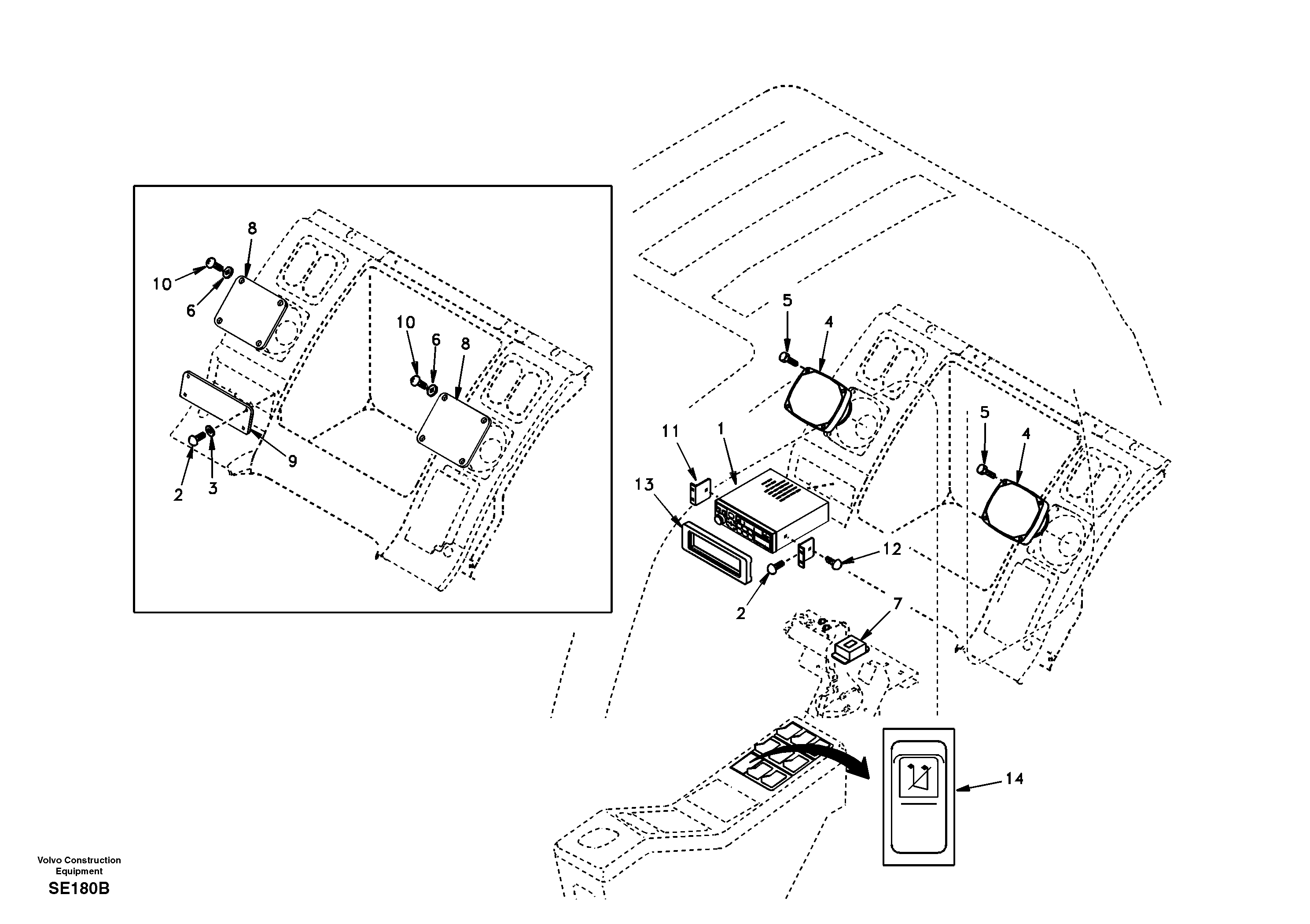 Cassette radio recorder with mounting details — volvo parts diagram