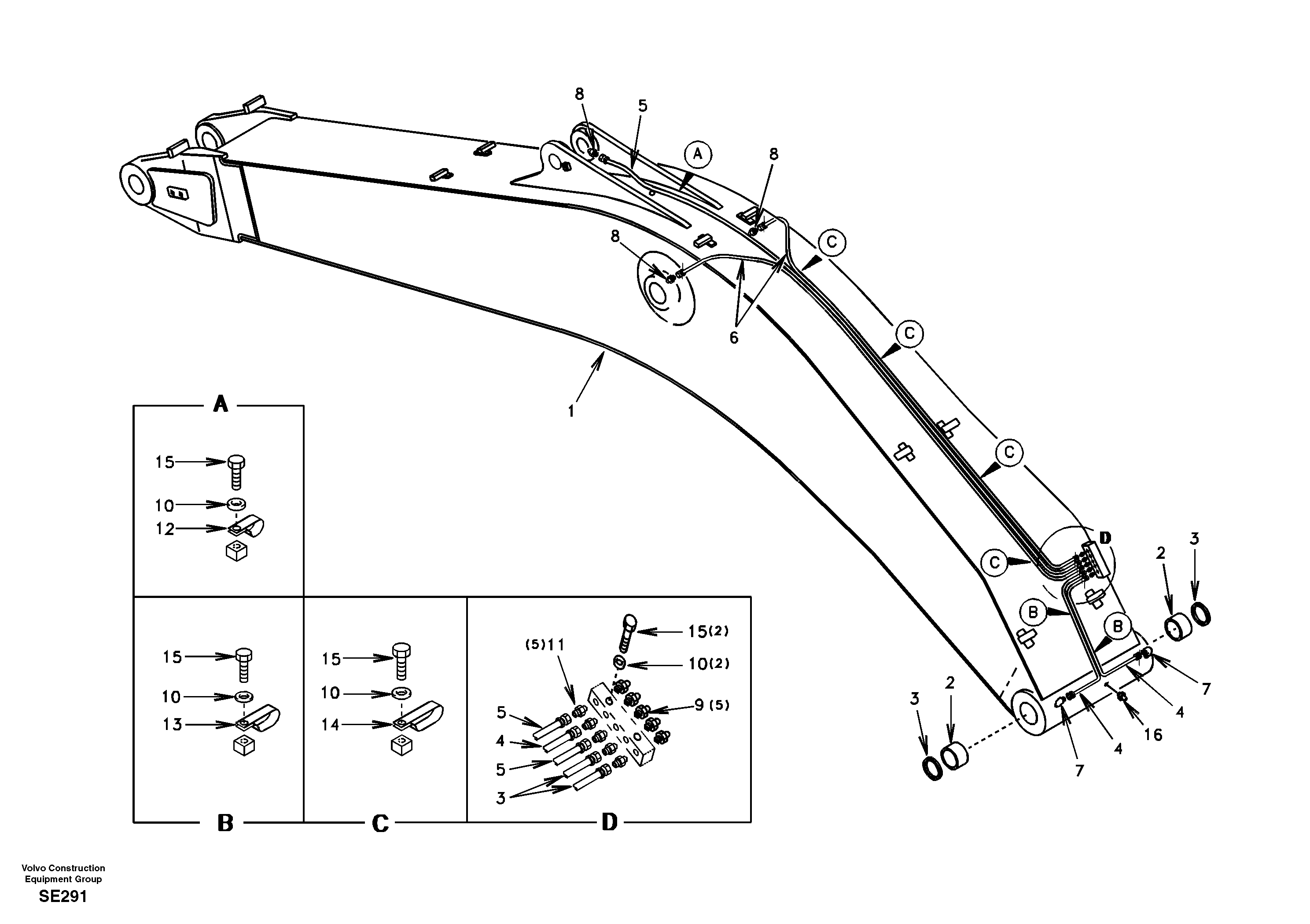 Boom and grease piping, mono — volvo parts diagram