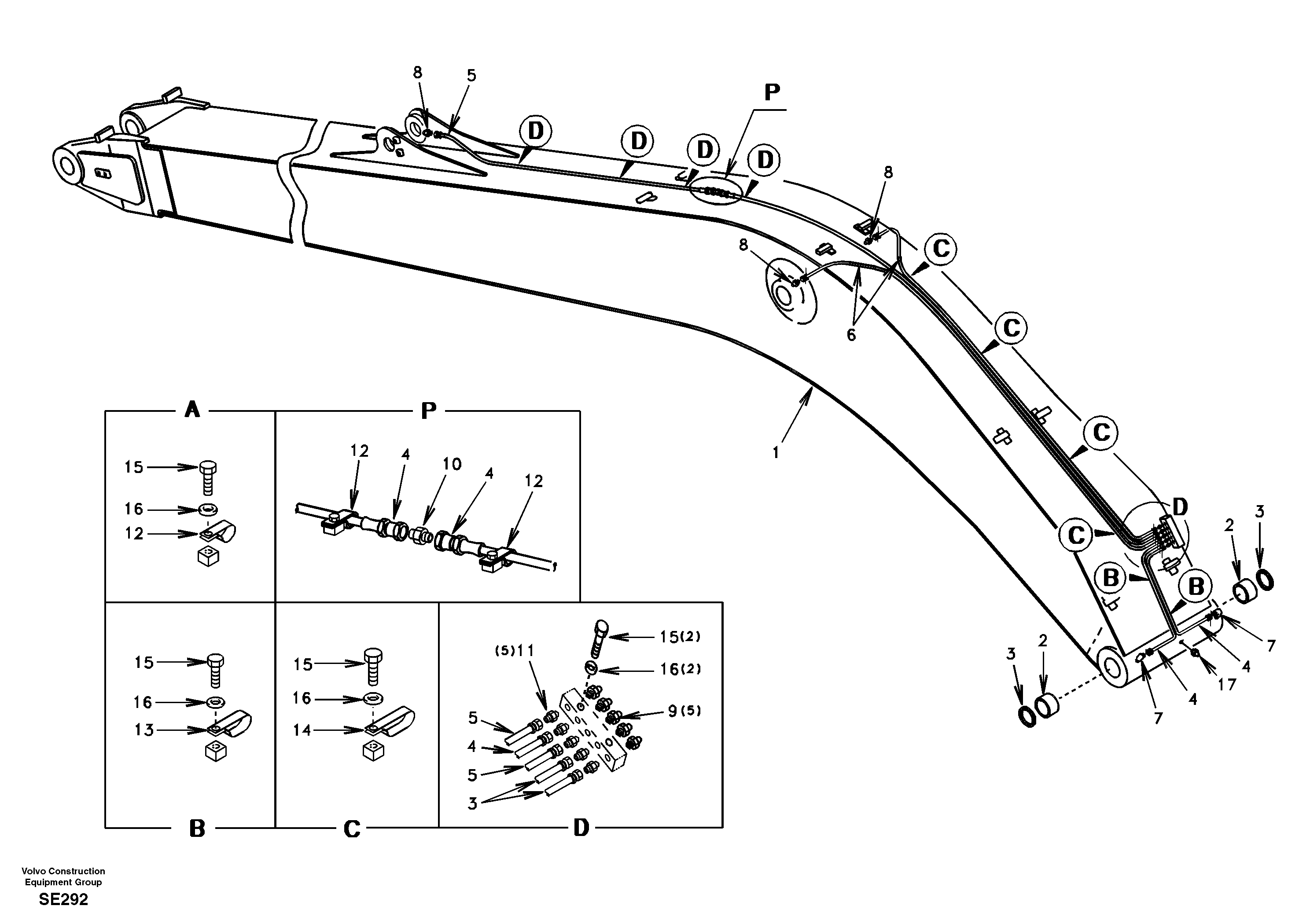 Boom and grease piping, super long — volvo parts diagram