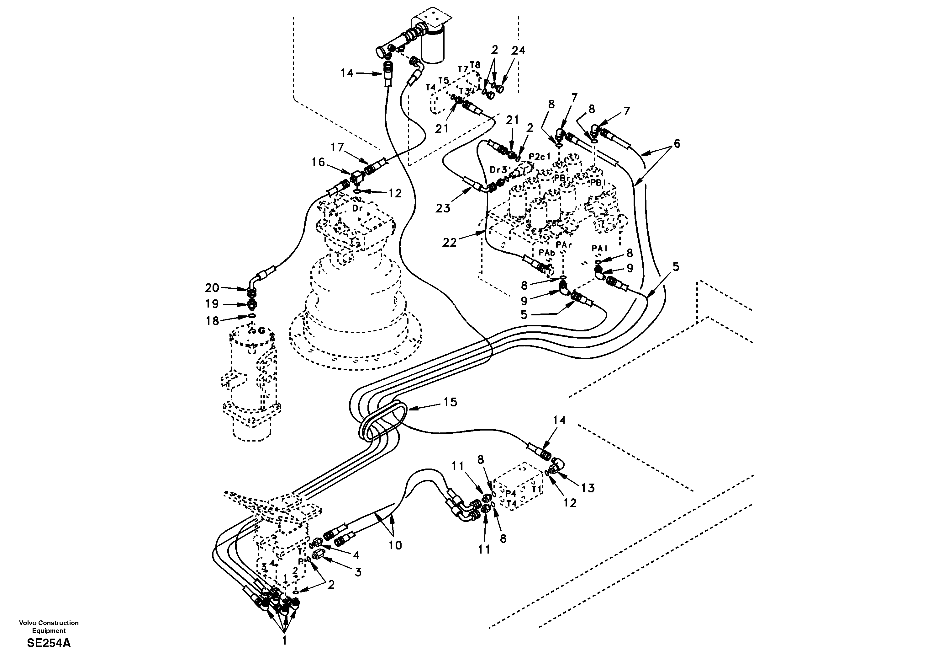 Servo system, control valve to remote control valve pedal — volvo parts diagram