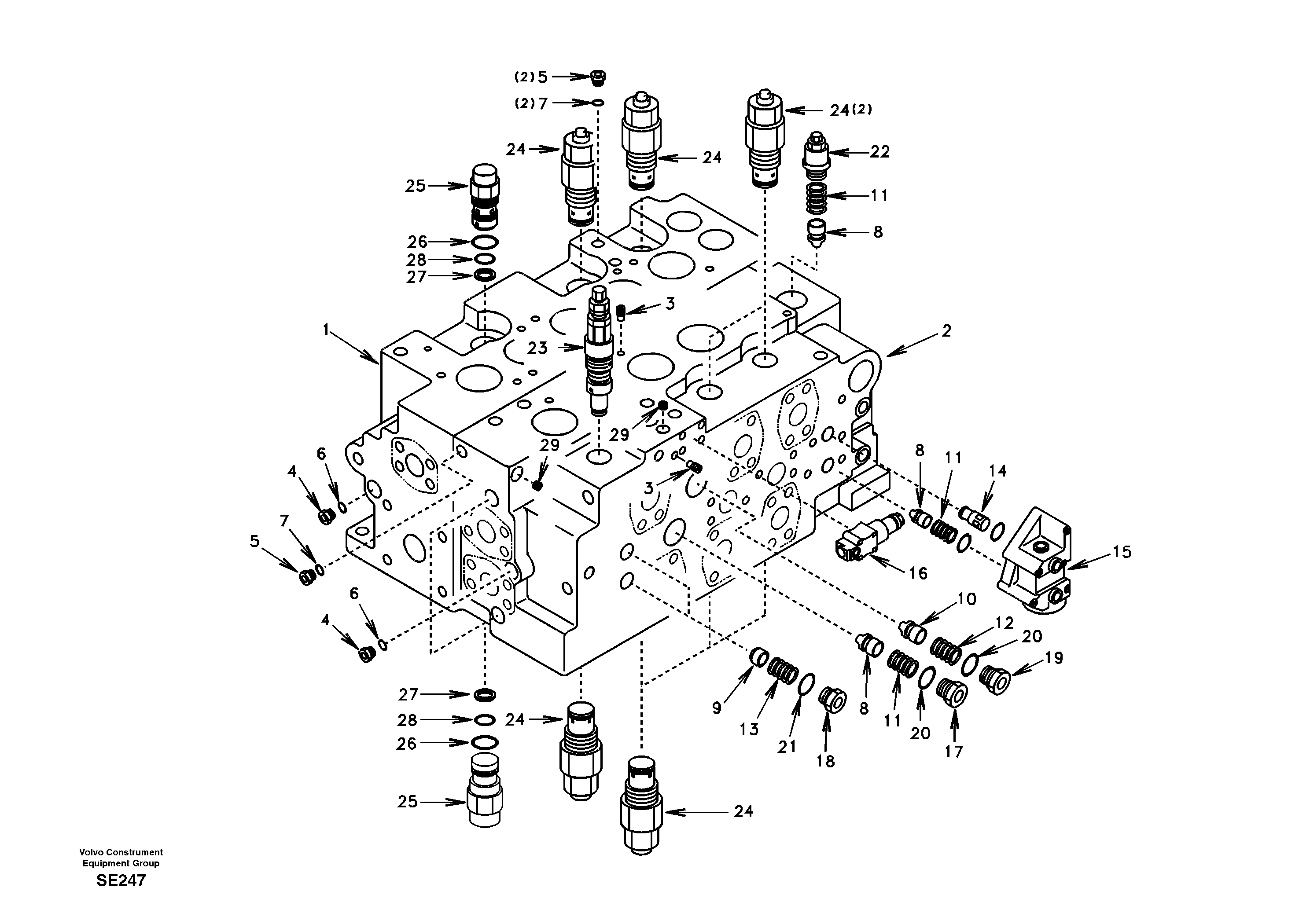 Main control valve, relief valve and dipper arm holding — volvo parts diagram
