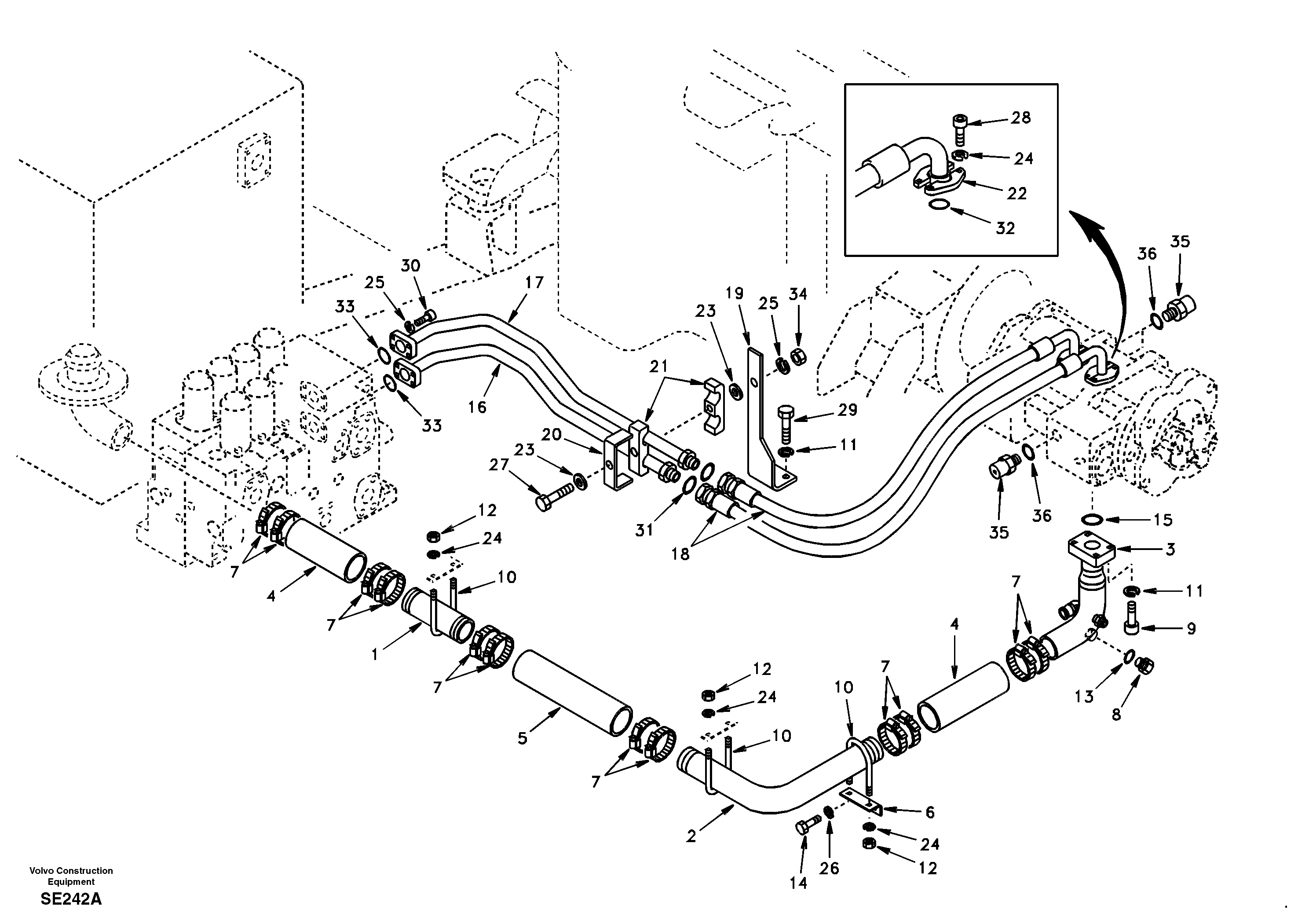 Hydraulic system, hydraulic tank to hydraulic pump — volvo parts diagram