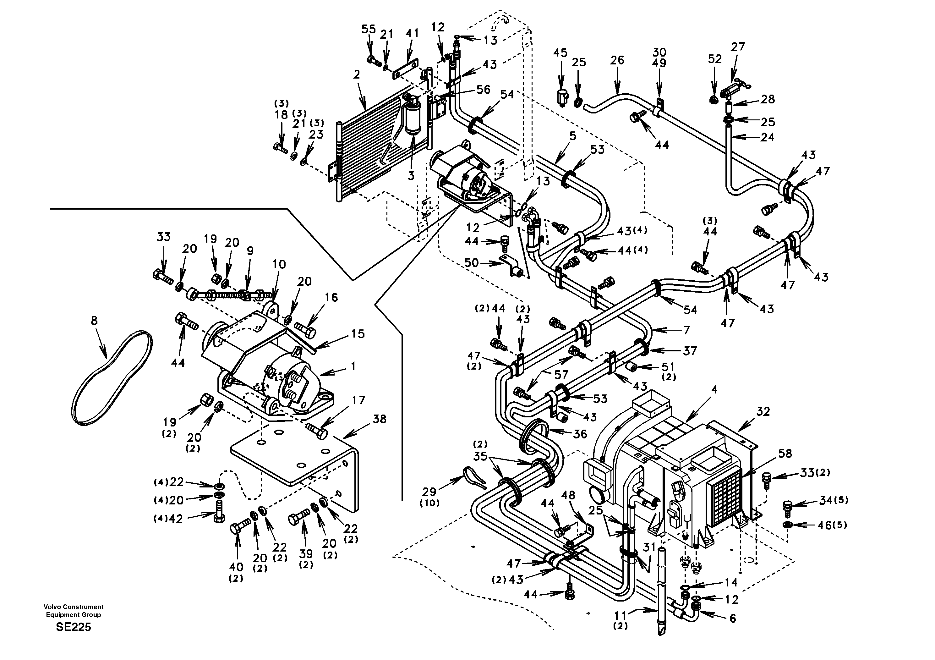 Air conditioning line, cooling and heater — volvo parts diagram