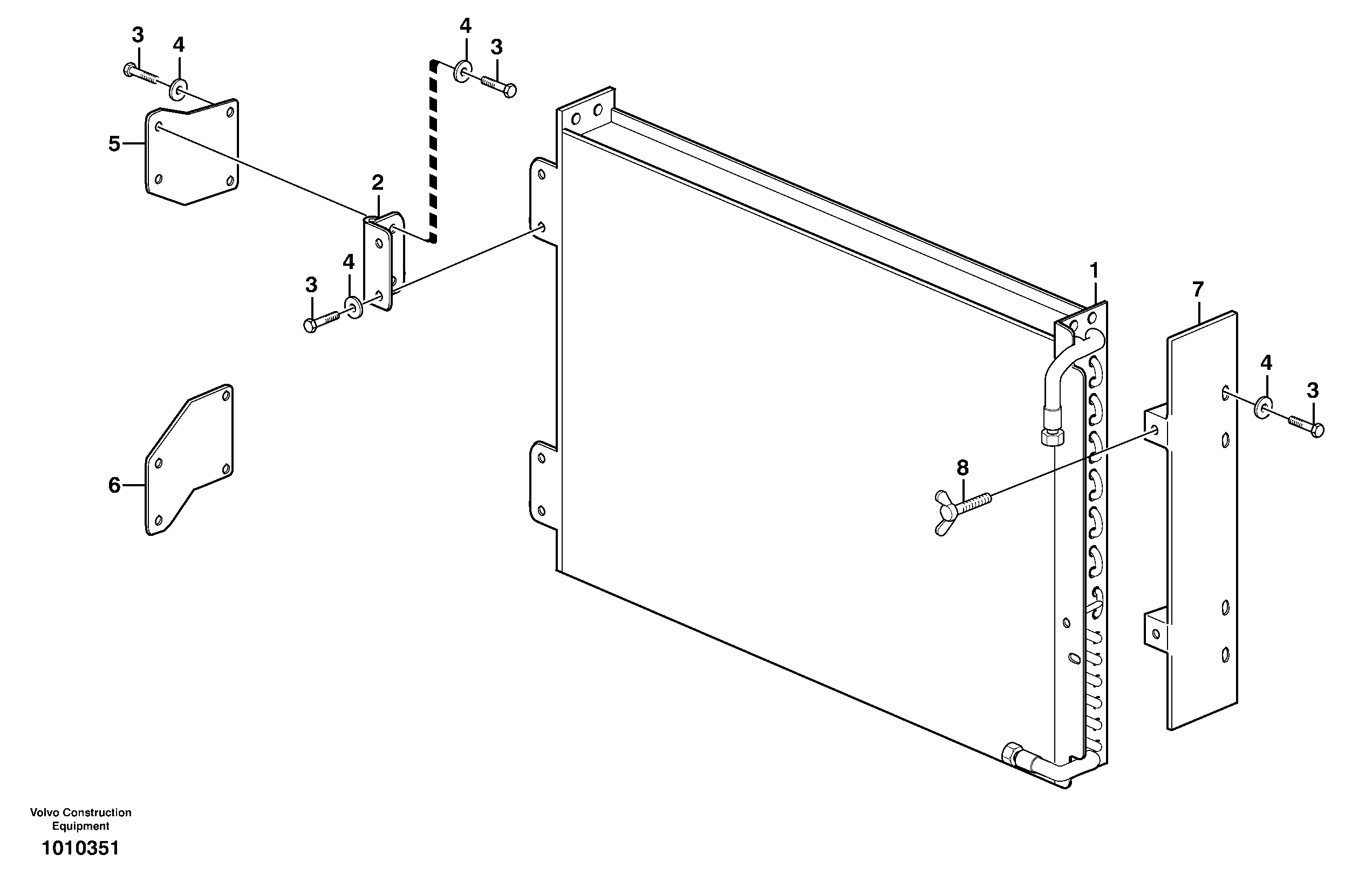 Condenser for cooling agent R134a with fitting parts.  14312152 — volvo parts diagram