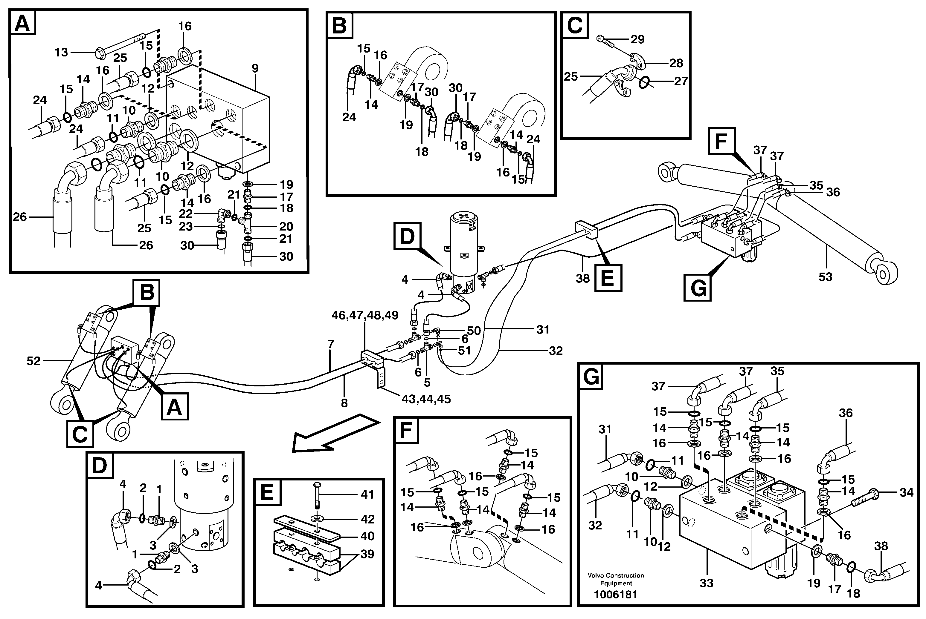 Hydraulic system for dozer blade/support undercarriage  14312070 — volvo parts diagram
