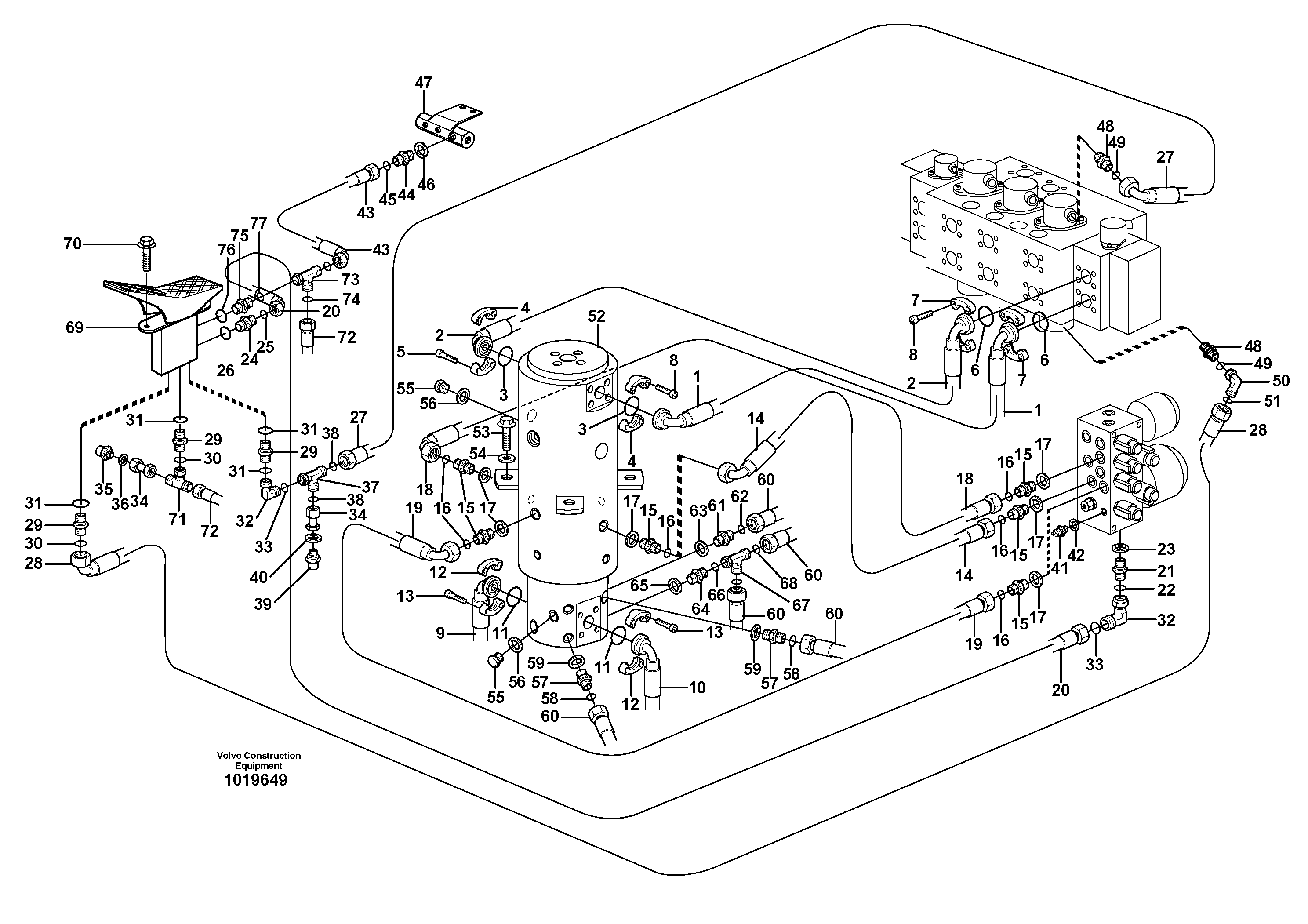 Hydraulic system, transport in uppercarrige — volvo parts diagram
