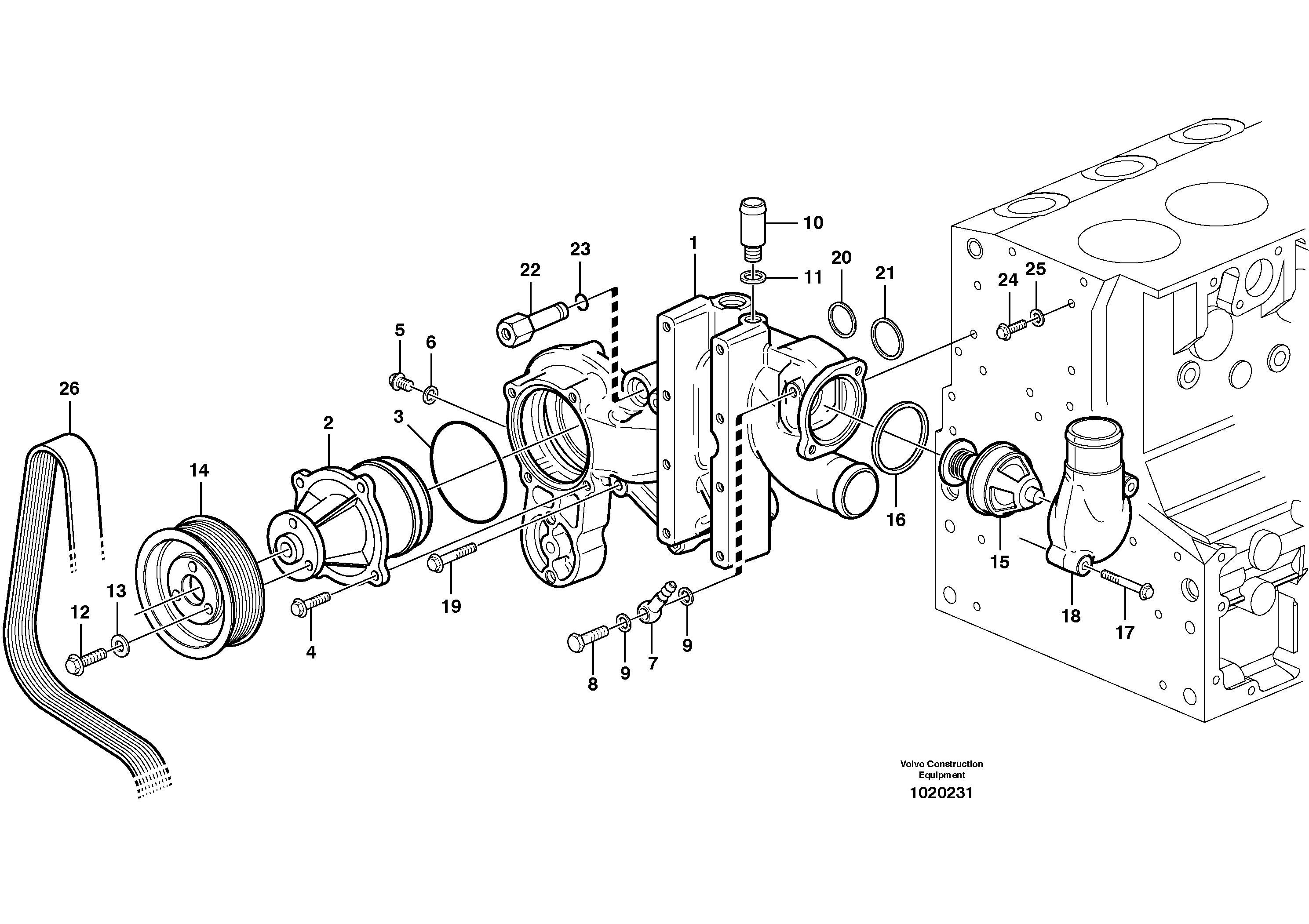 Water pump and thermostat housing — volvo parts diagram