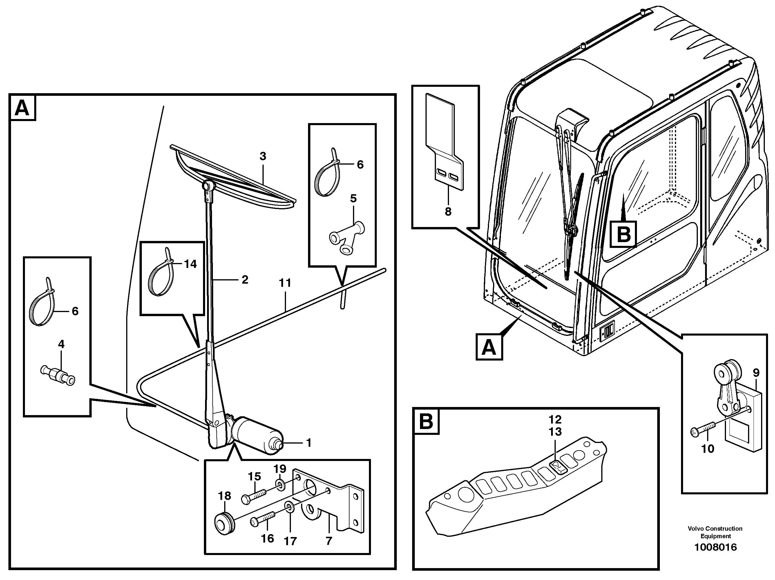 Windscreen wiper, lower  14312036 — volvo parts diagram