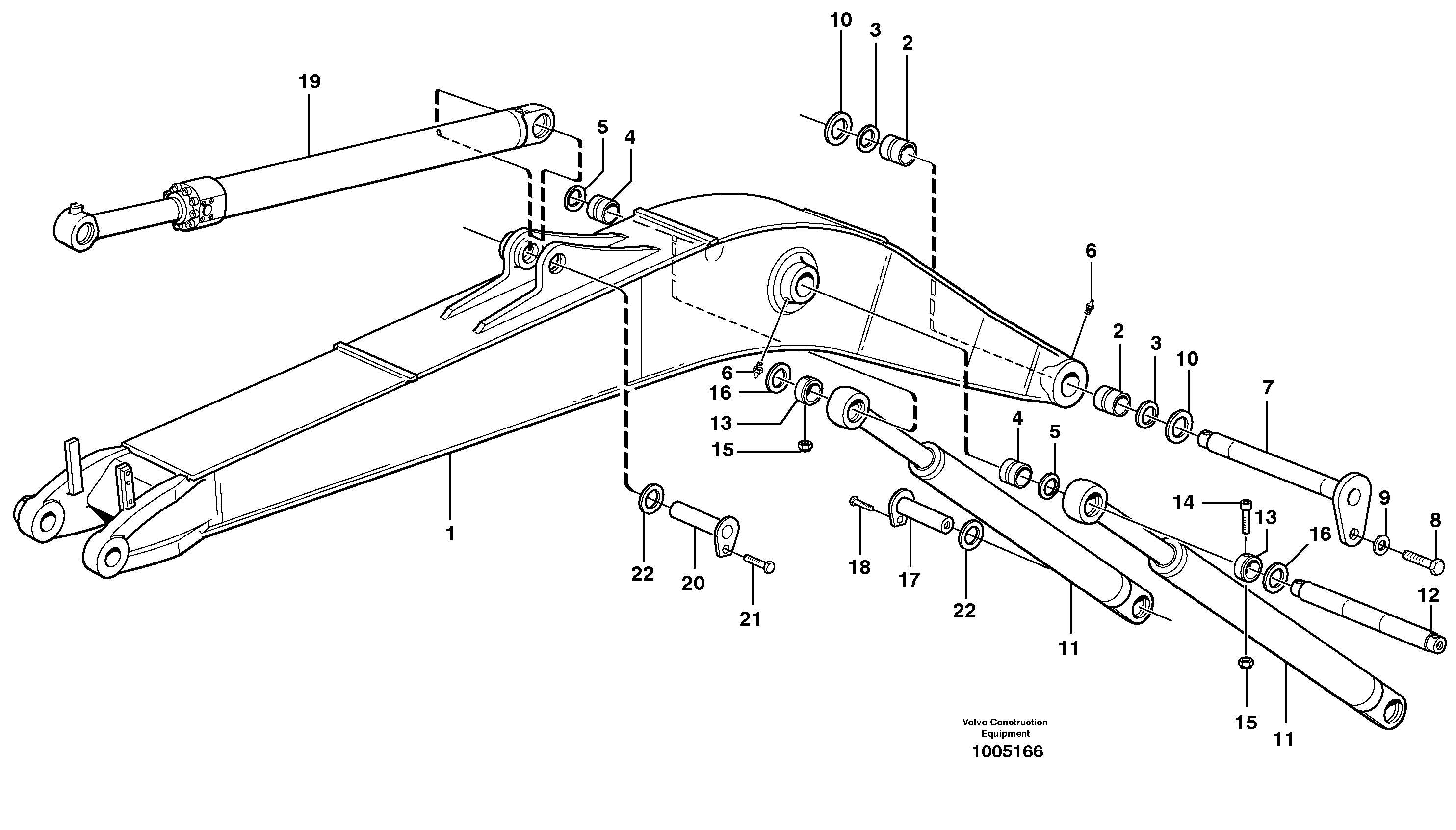 Backhoe boom, 5.2m  14312024, 14313079, 14312226 — volvo parts diagram
