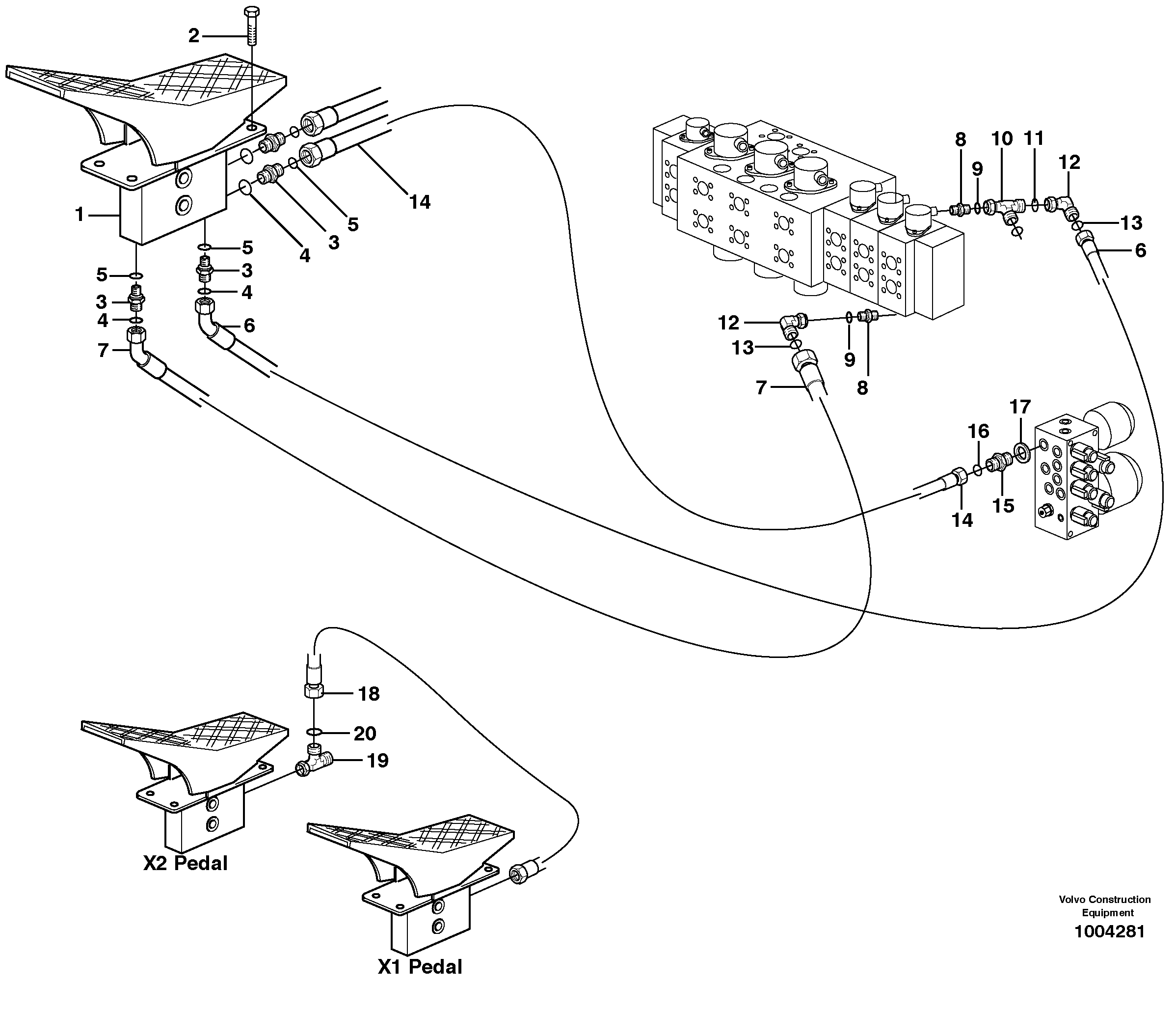 Servo hydraulics, adjustable boom. X2  14312053 — volvo parts diagram