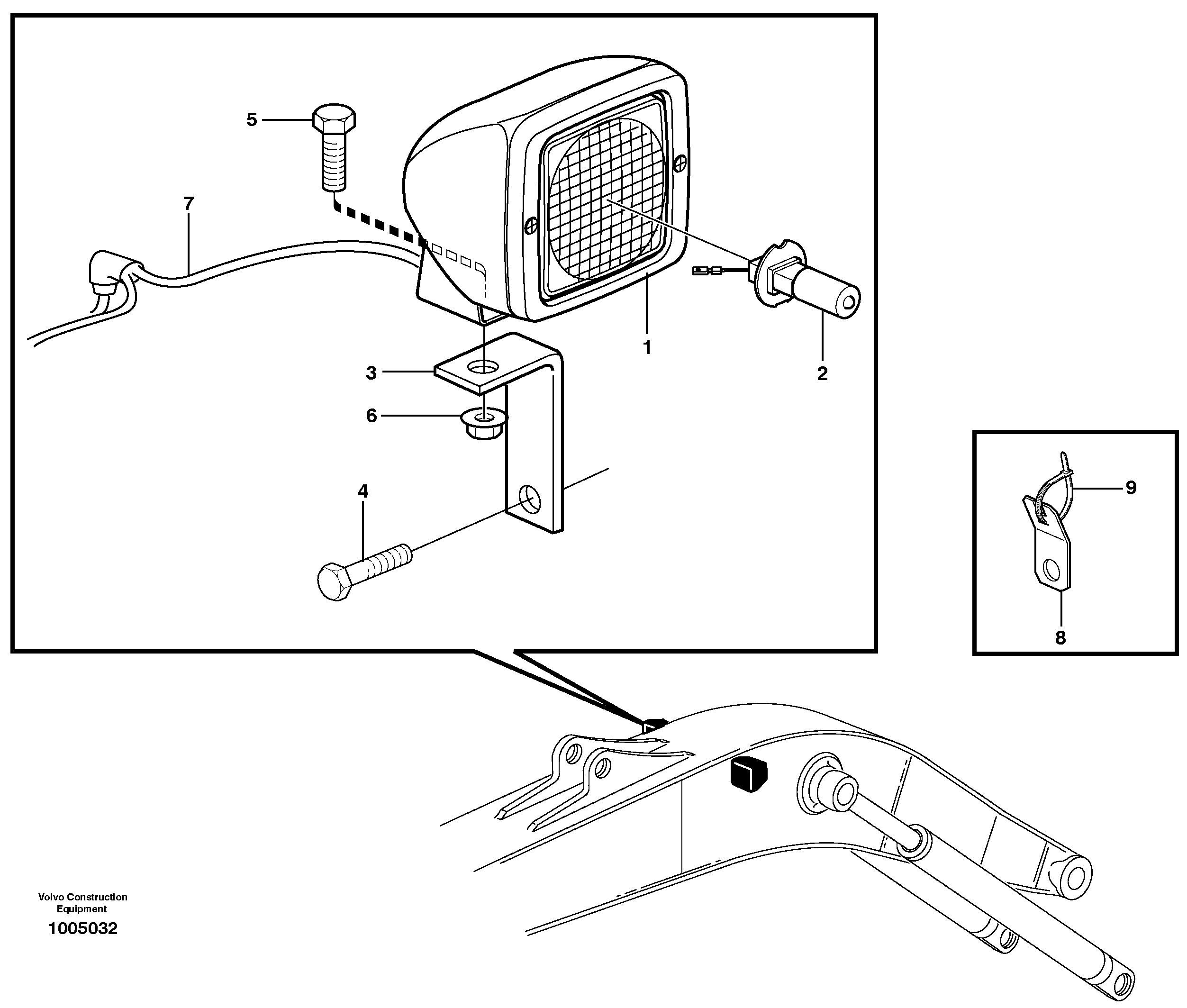 Work lamp, boom  14312148, 14312149 — volvo parts diagram