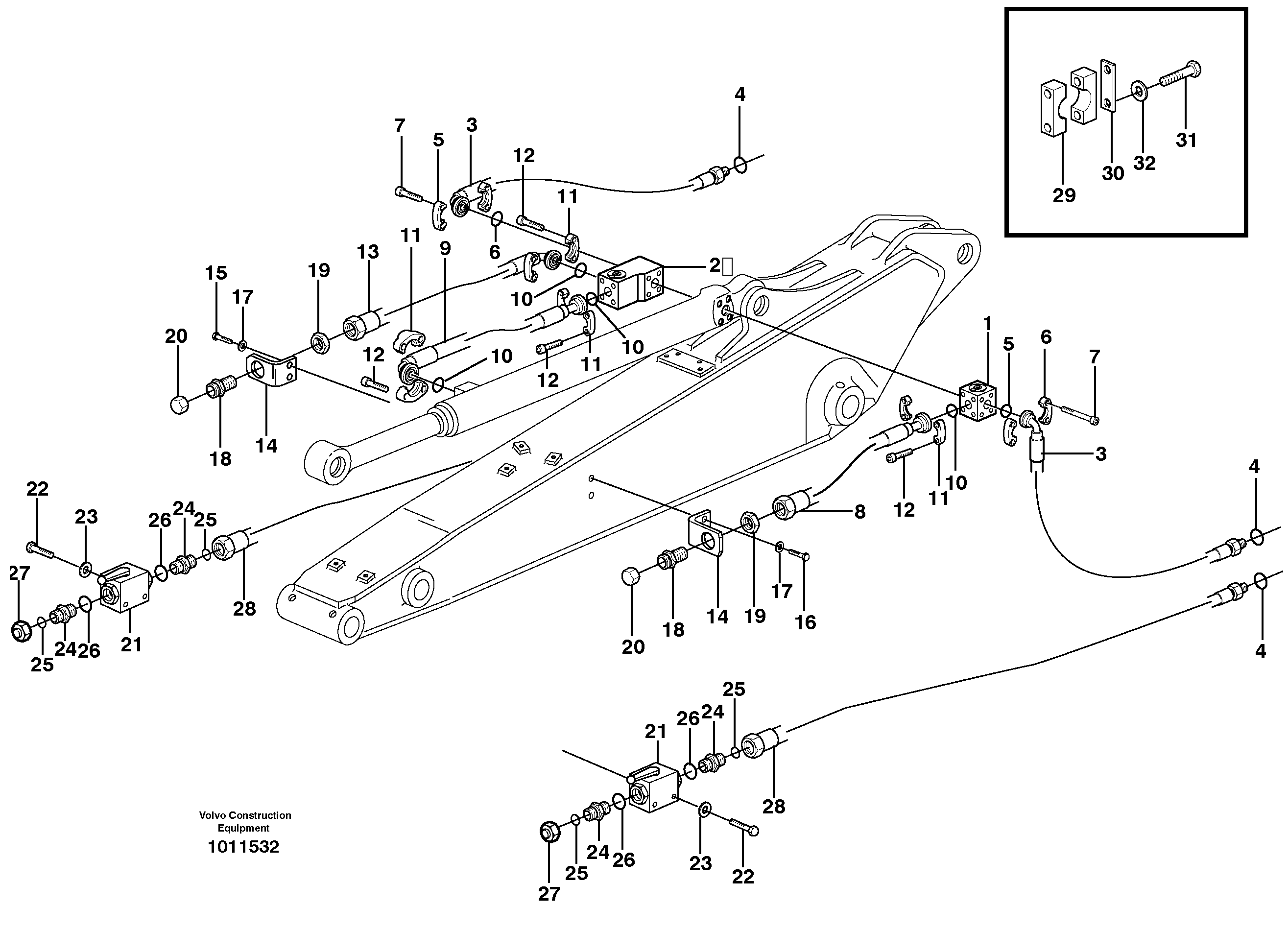 Grab equipment, with shutoff valves, X1  14312201, 14312204 — volvo parts diagram