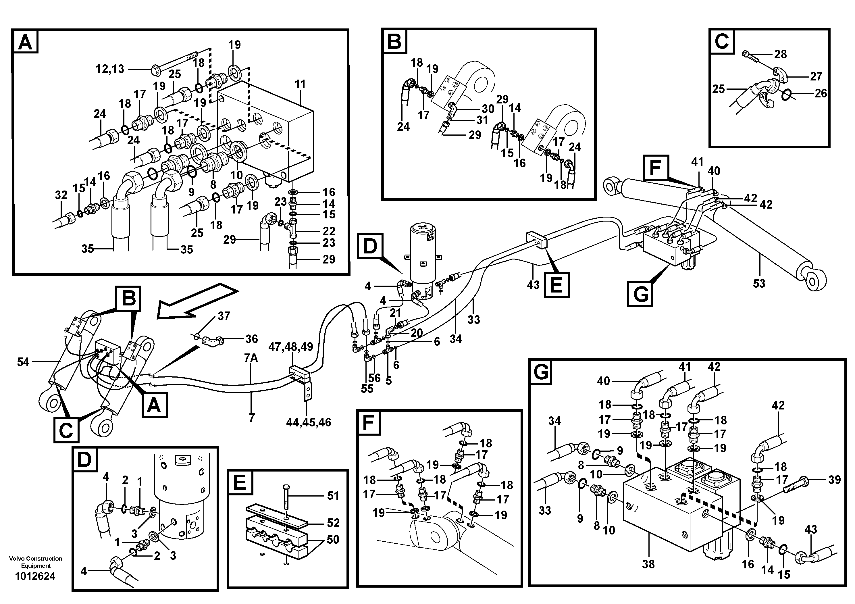 Hydraulic system for dozer blade/support undercarriage  14312170 — volvo parts diagram