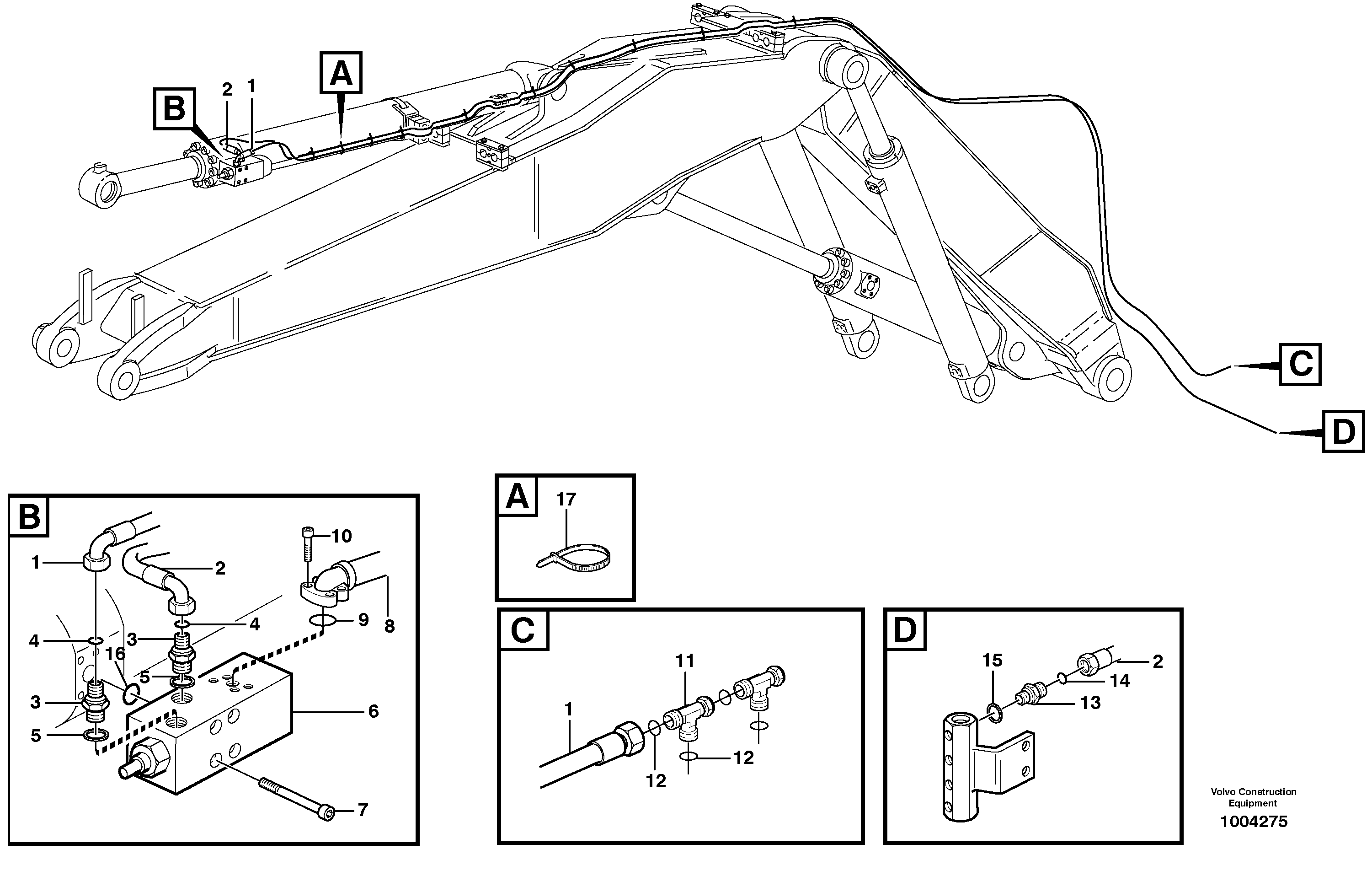Servo hydraulics, Hose break valve  14312109, 5,25M — volvo parts diagram