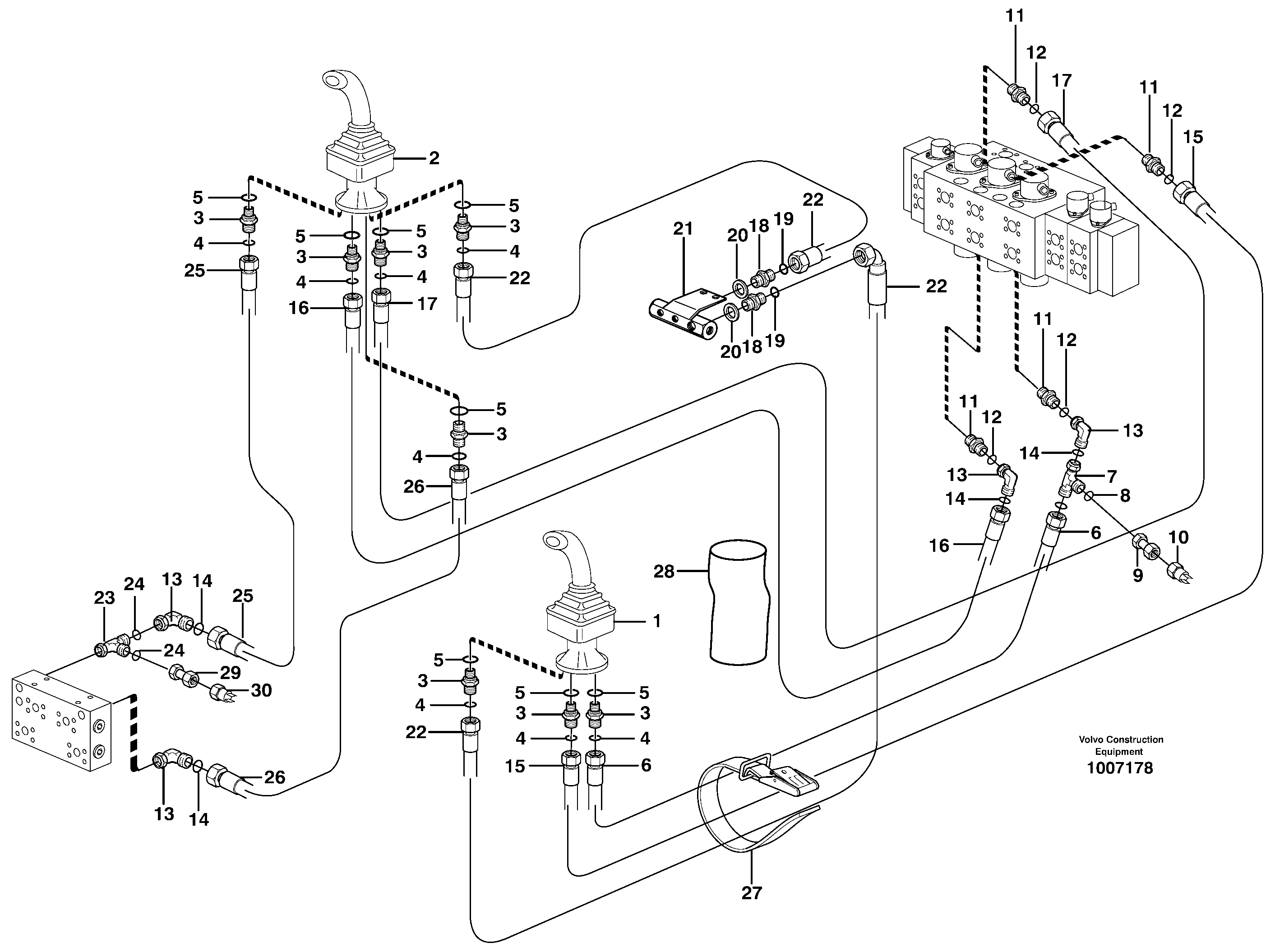 Servo hydraulics, boom, dipper arm — volvo parts diagram