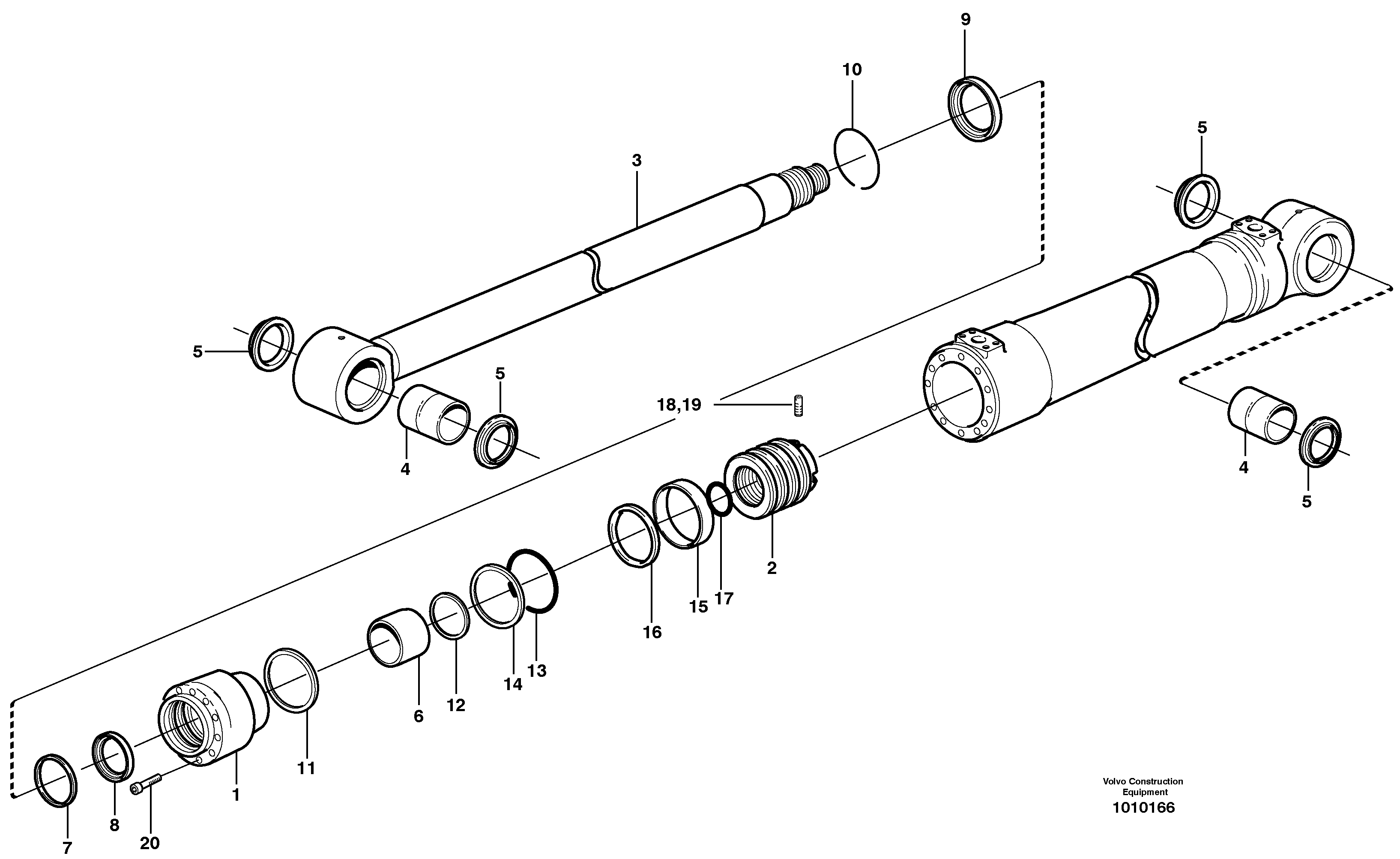 Hydraulic cylinder, dozer blade  14312069,14312070,14312076,14312159,14312169,14312170 — volvo parts diagram
